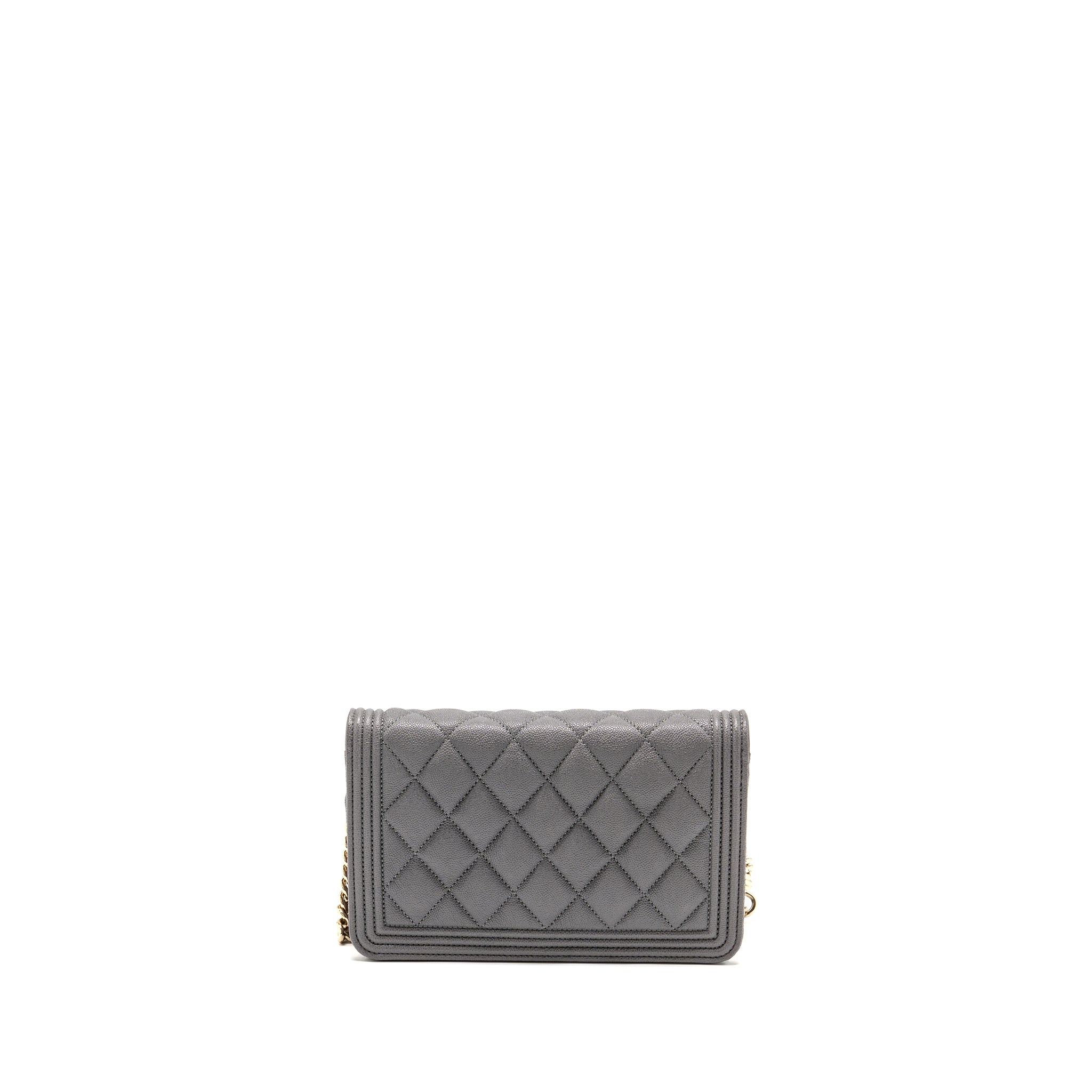 CHANEL BOY WALLET ON CHAIN CAVIAR GREY LGHW