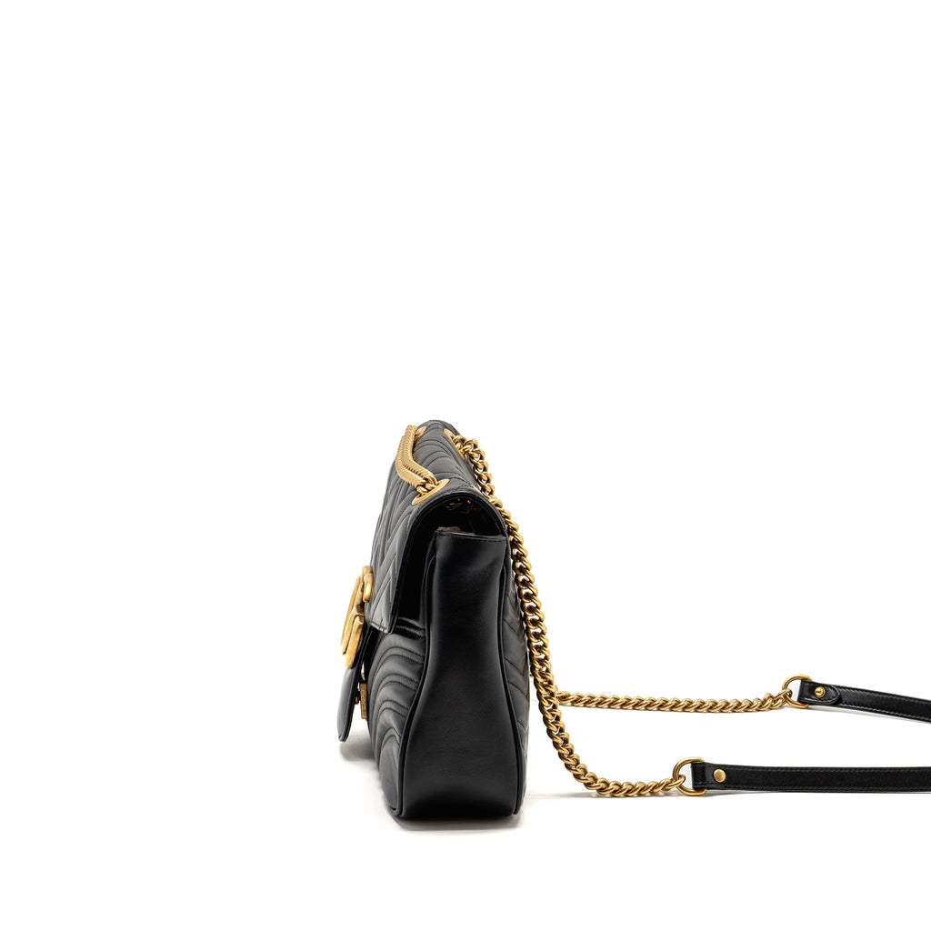 GUCCI MEDIUM GG MARMONT SHOULDER BAG CALFSKIN BLACK GHW
