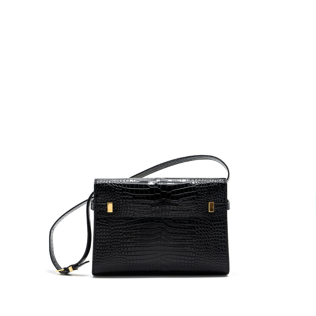 SAINT LAURENT MANHATTAN SHOULDER BAG CROC-EMBOSSED CALFSKIN BLACK GHW