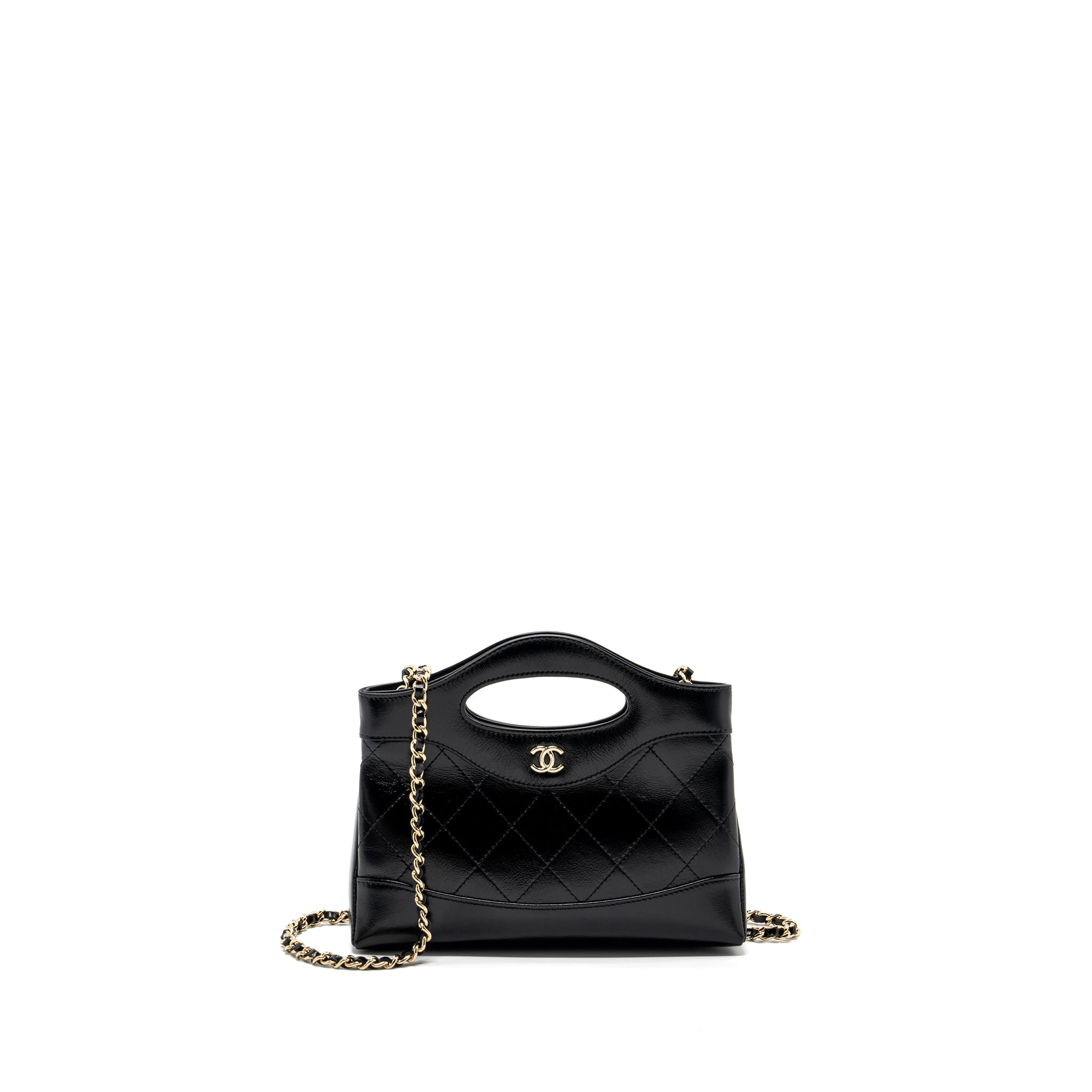CHANEL 24C MINI 31 CLUTCH WITH CHAIN SHINY CALFSKIN BLACK LGHW (MICROCHIP)