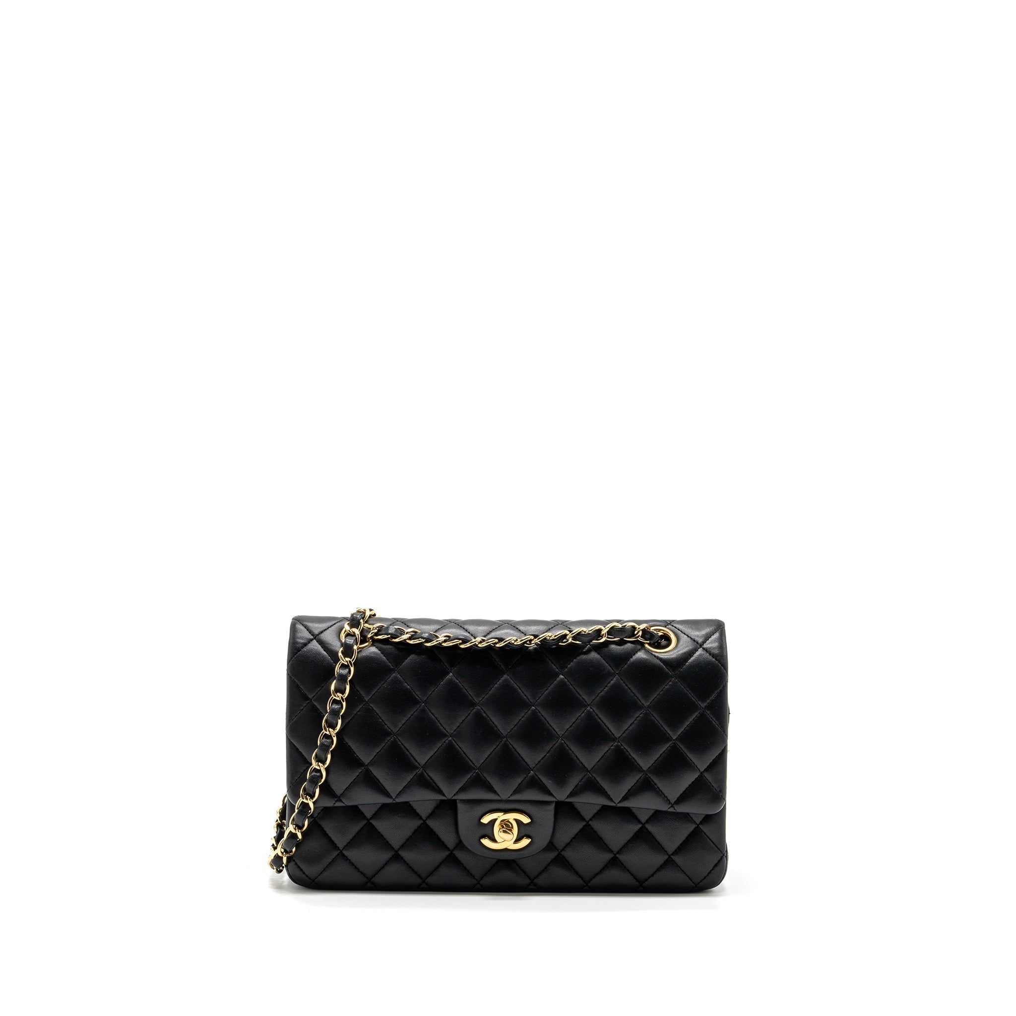 CHANEL MEDIUM CLASSIC DOUBLE FLAP BAG LAMBSKIN BLACK GHW