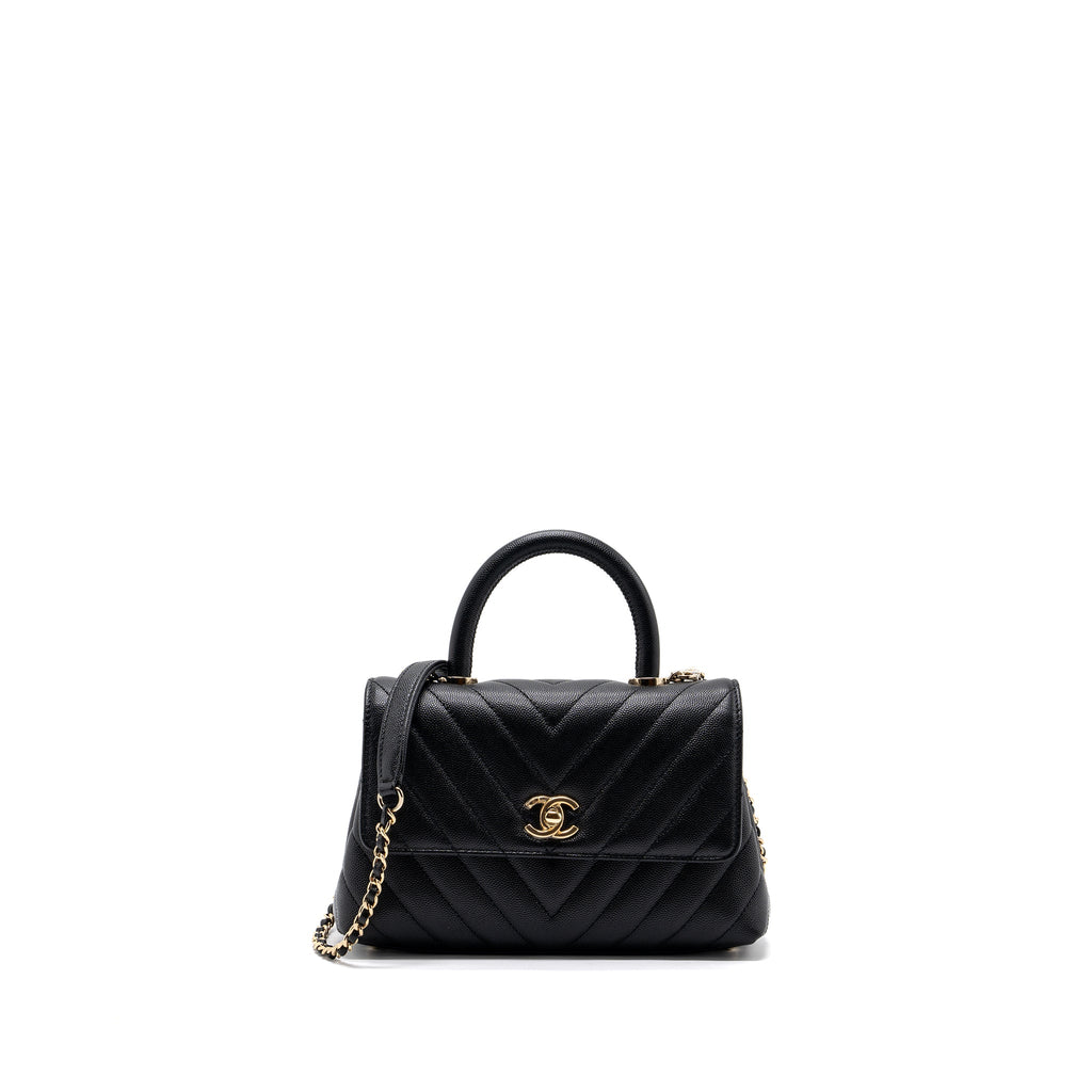 CHANEL SMALL COCO HANDLE CHEVRON CAVIAR BLACK LGHW