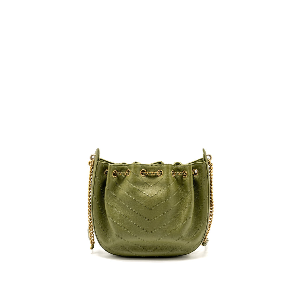 CHANEL DRAWSTRING BUCKET BAG GRAINED CALFSKIN OLIVE GREEN GHW