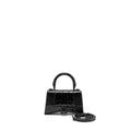 BALENCIAGA XS HOURGLASS CROC-EMBOSSED CALFSKIN SO BLACK