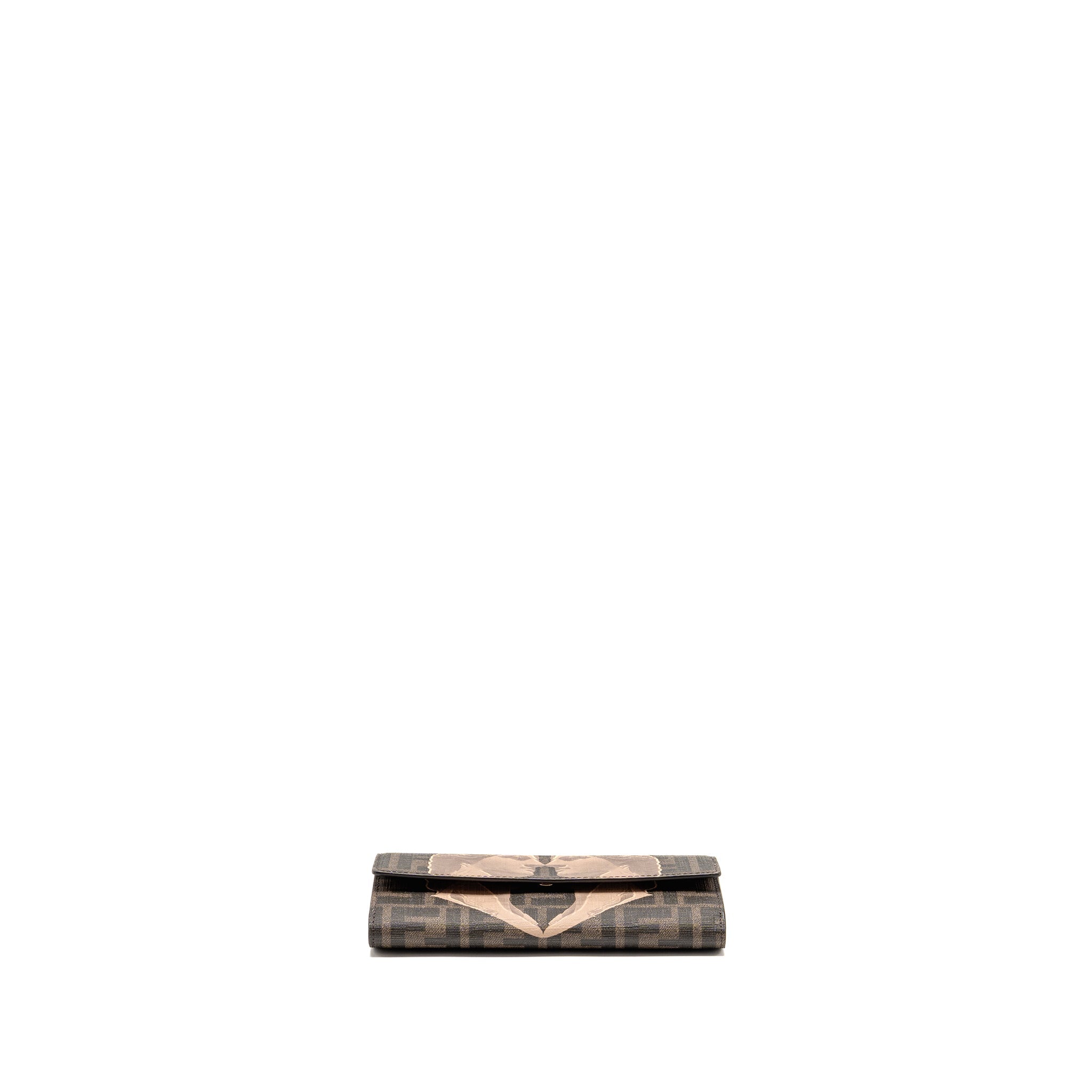 FENDI CONTINENTAL WALLET ON CHAIN FF FABRIC/CALFSKIN TOBACCO BROWN/BEIGE GHW