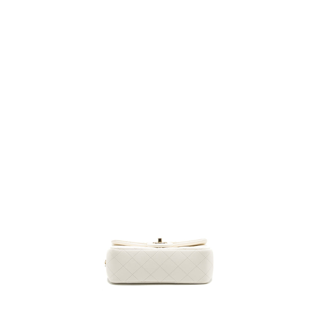 CHANEL 23C PEARL CRUSH MINI RECTANGULAR FLAP BAG LAMBSKIN WHITE LGHW (MICROCHIP)