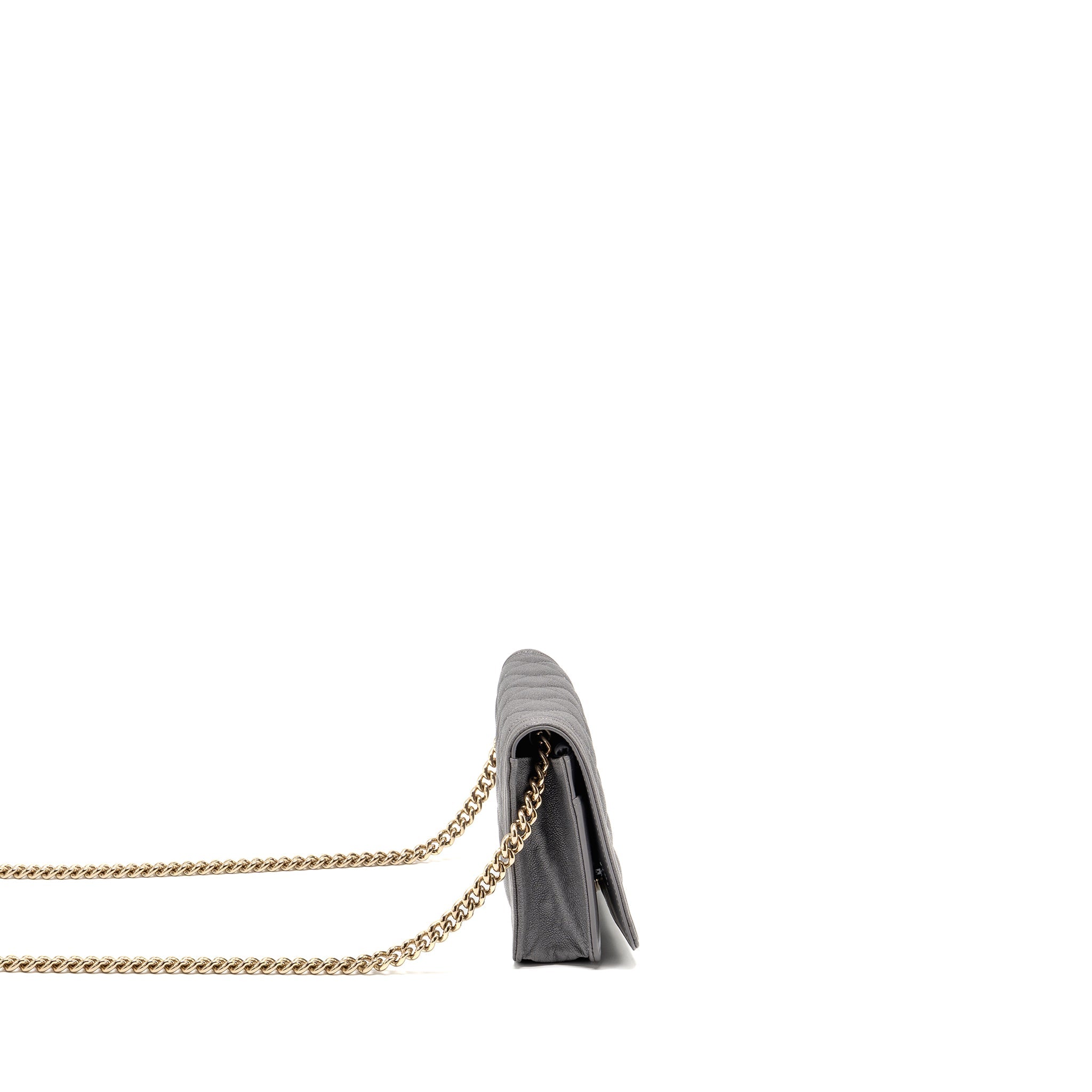 CHANEL BOY WALLET ON CHAIN CAVIAR GREY LGHW