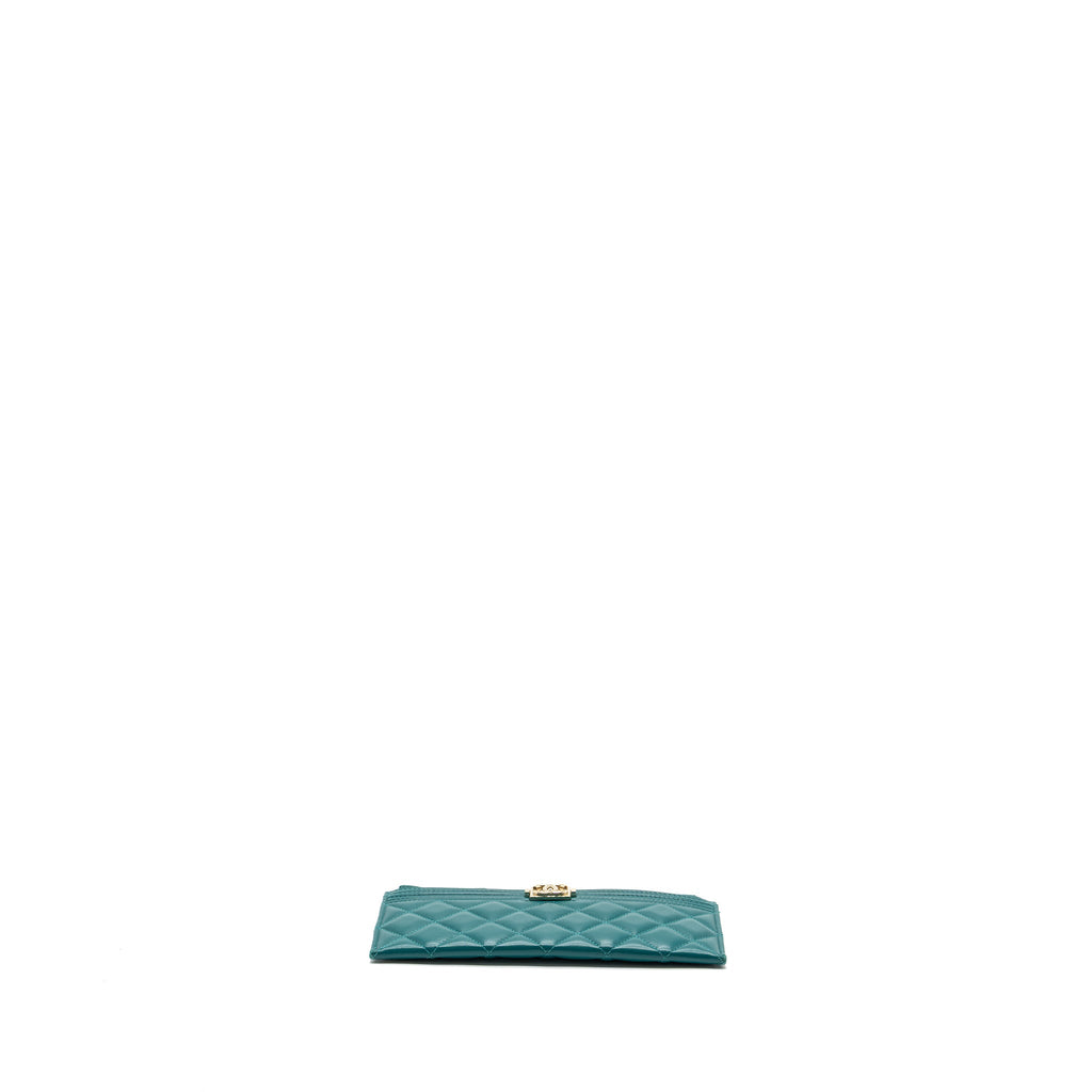 CHANEL BOY ZIP POUCH LAMBSKIN GREEN LGHW