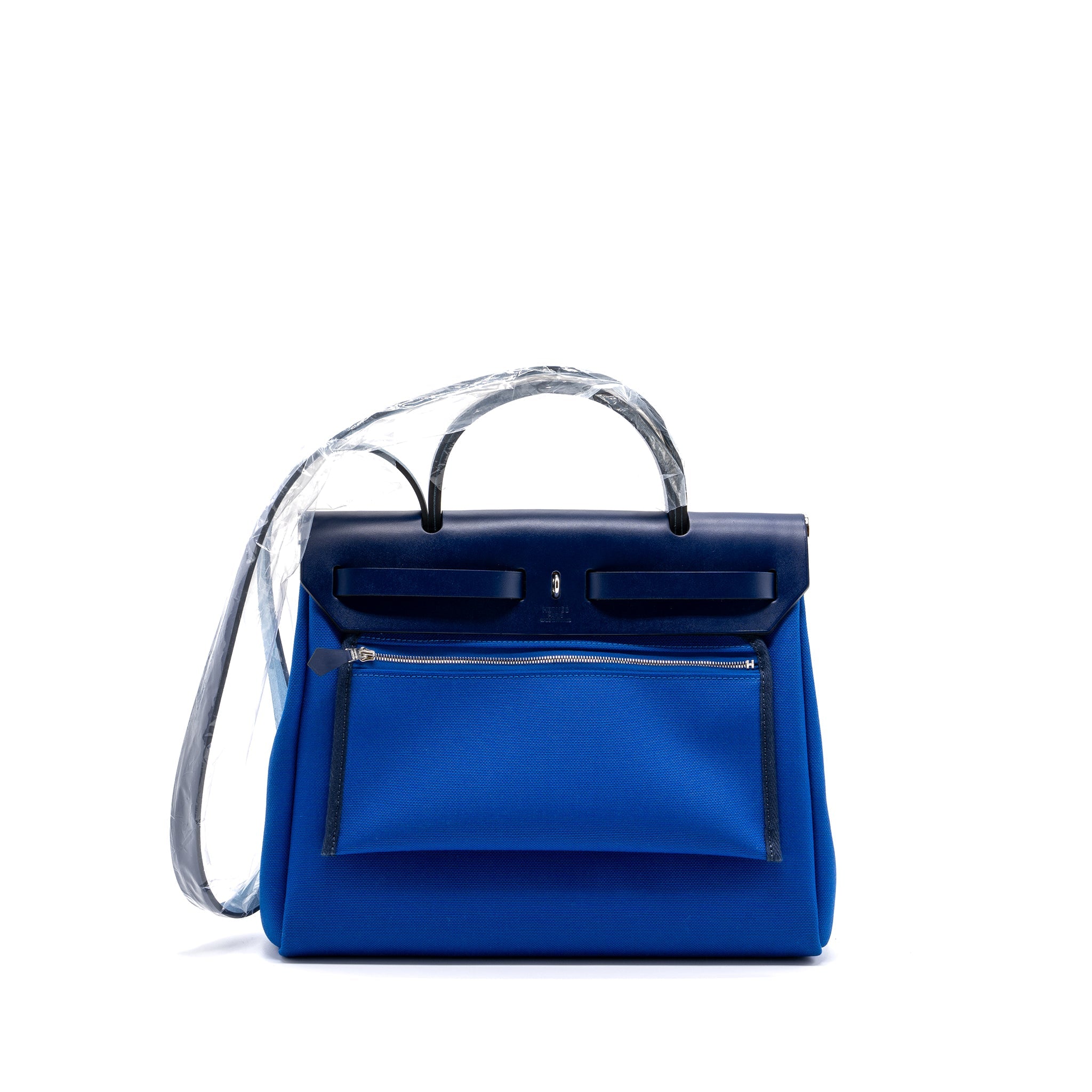 HERMES HERBAG 31 ZIP BAG CANVAS/ HUNTER LEATHER BLUE BILLARD / BLUE SAPHIR SHW