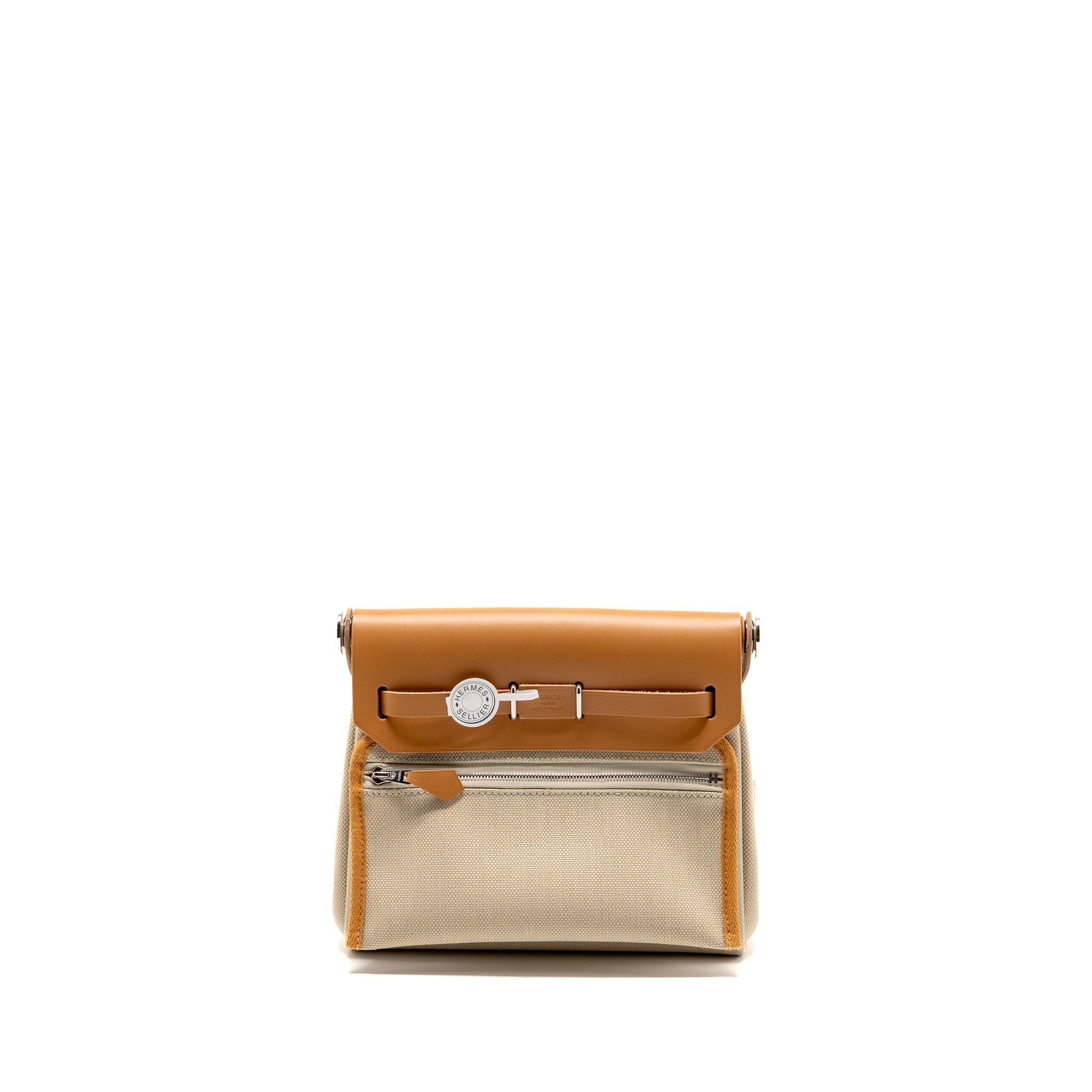 HERMES HERBAG MINI CANVAS/HUNTER LEATHER BETON / NATURAL SABLE SHW
