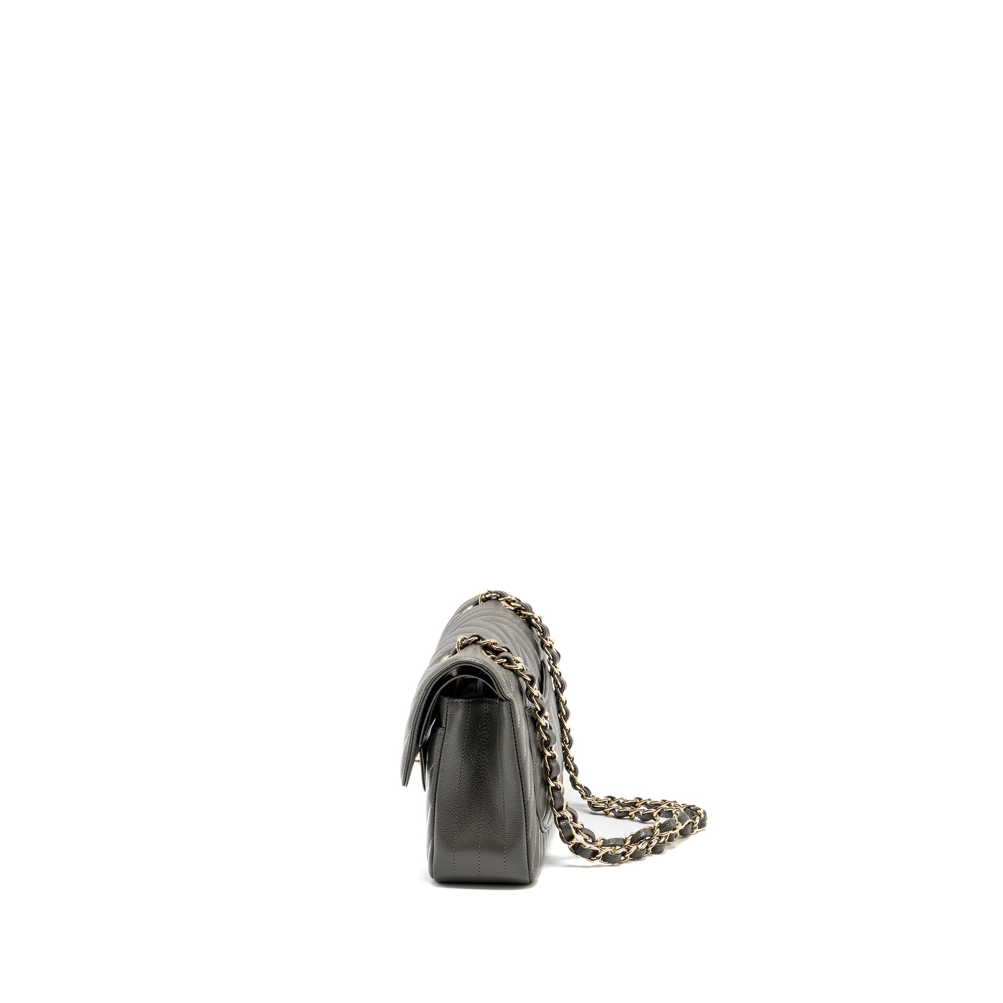 CHANEL SMALL CLASSIC DOUBLE FLAP BAG CHEVRON CAVIAR DARK GREY LGHW