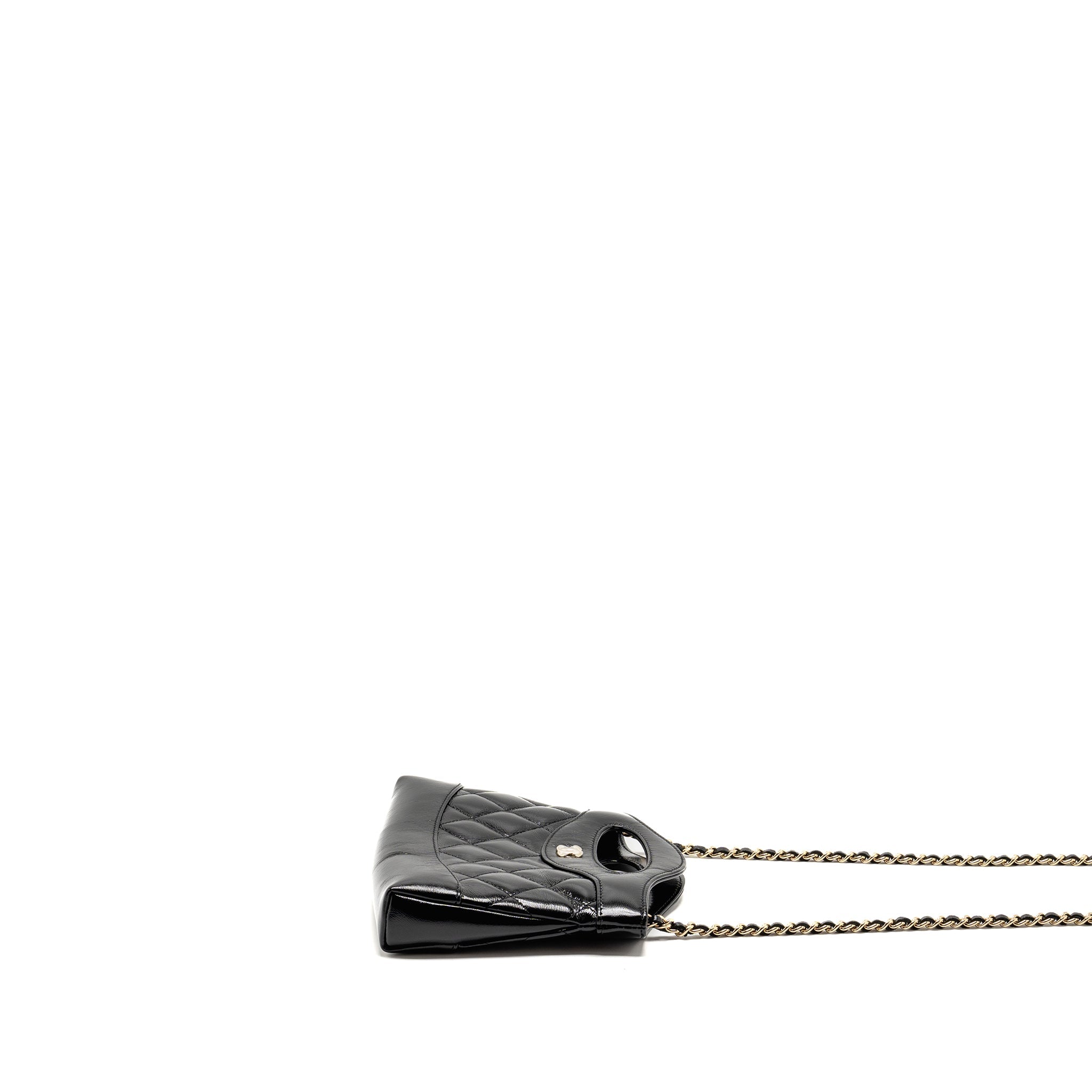CHANEL MINI 31 CLUTCH WITH CHAIN SHINY CALFSKIN BLACK LGHW (MICROCHIP)