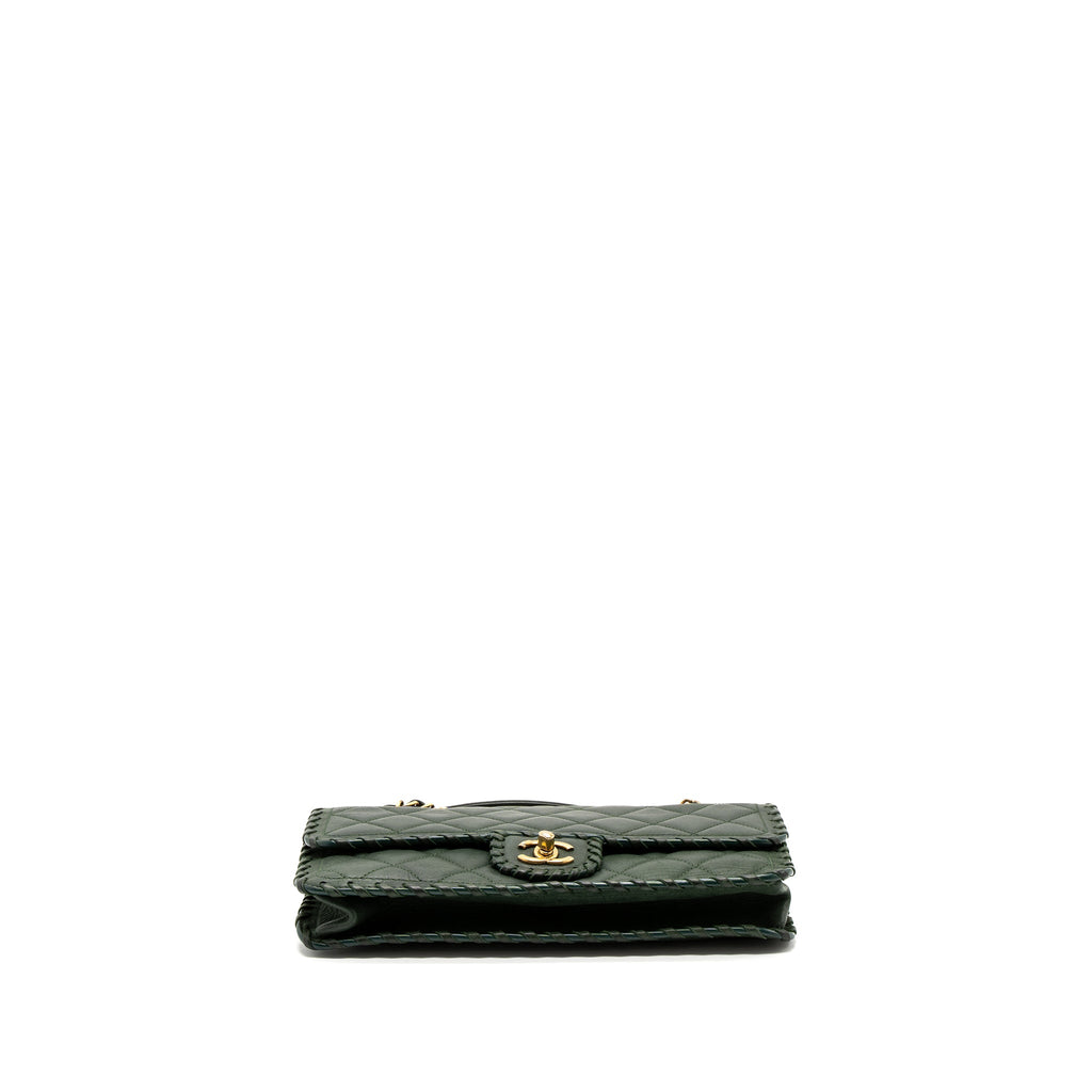CHANEL QUILTED FLAP BAG CALFSKIN GREEN RUTHENIUM GHW