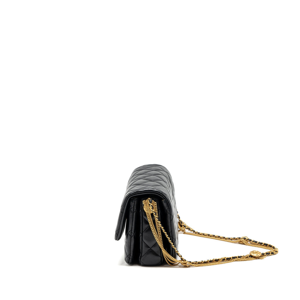 CHANEL 22A MINI SQUARE FLAP BAG LAMBSKIN BLACK GHW (MICROCHIP)