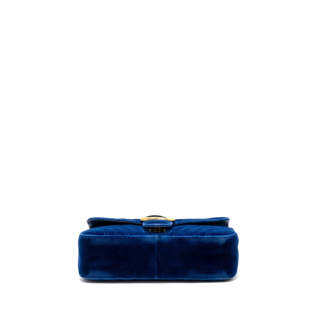GUCCI GG MARMONT SHOULDER BAG VELVET BLUE GHW