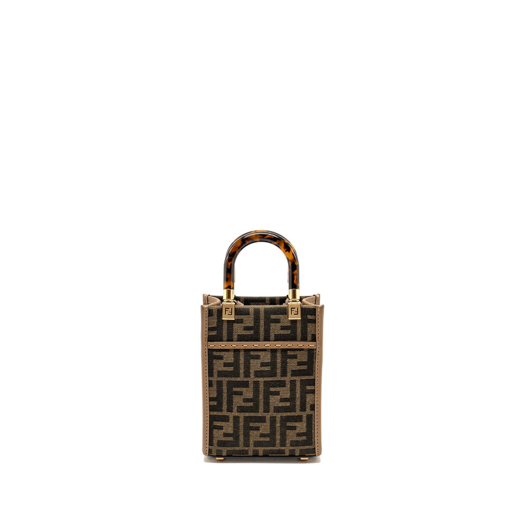 FENDI MINI SUNSHINE SHOPPER BAG FF CANVAS/CALFSKIN BROWN GHW
