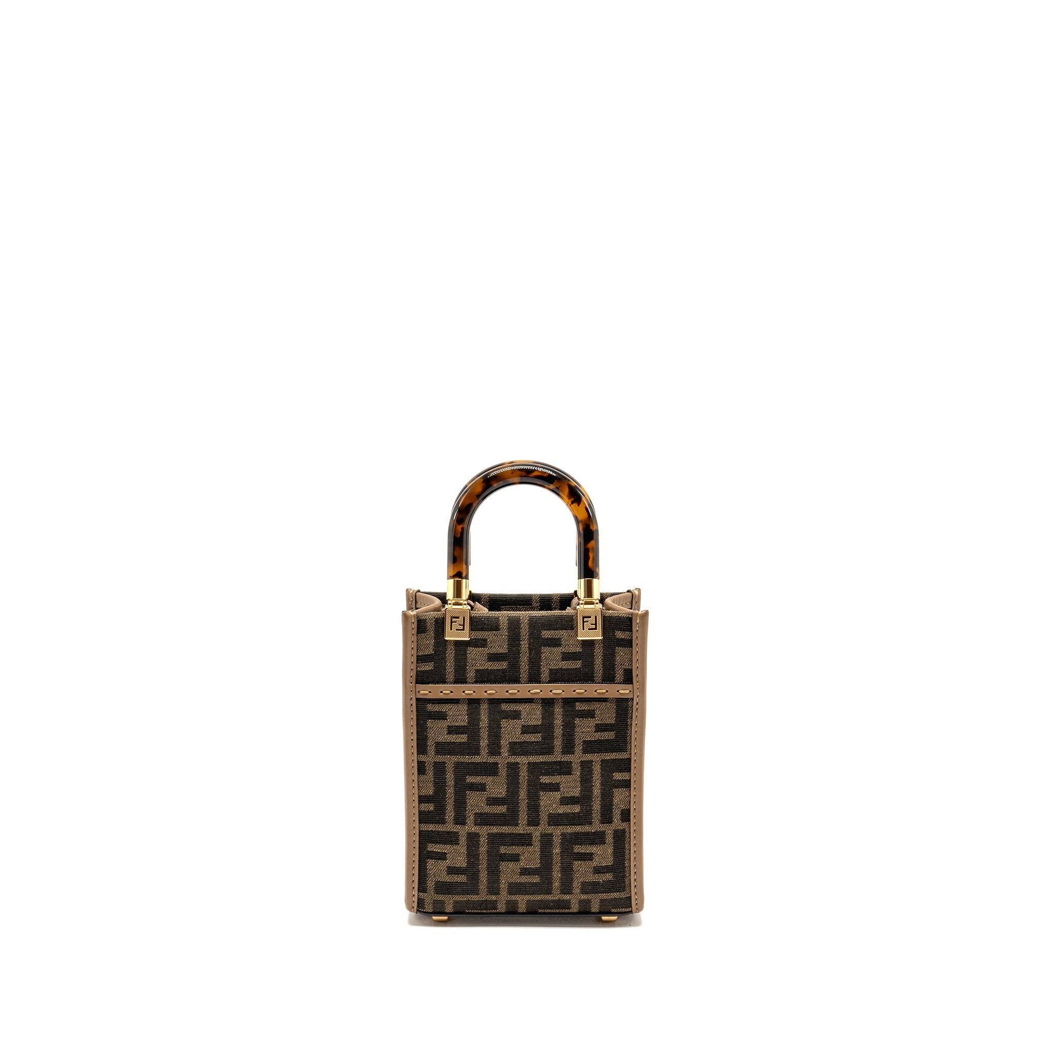 FENDI MINI SUNSHINE SHOPPER BAG FF CANVAS/CALFSKIN BROWN GHW