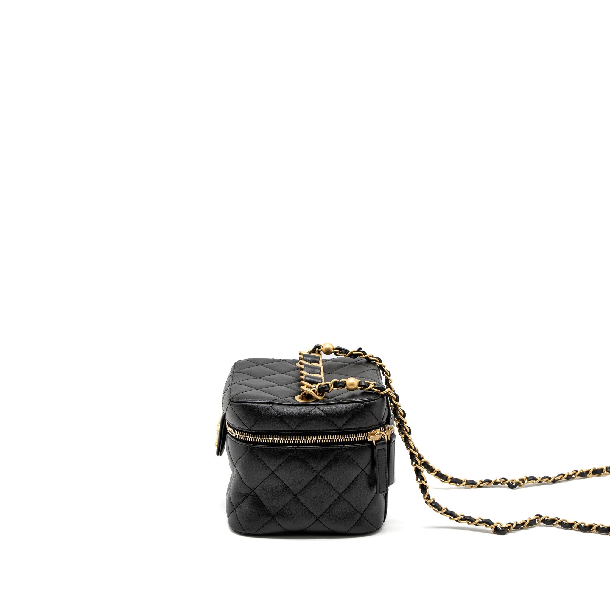 CHANEL TOP HANDLE VANITY CROSSBODY BAG CALFSKIN BLACK BRUSHED GHW (MICROCHIP)