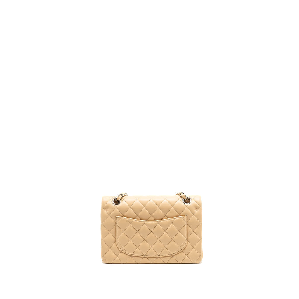 CHANEL SMALL CLASSIC DOUBLE FLAP BAG LAMBSKIN BEIGE SHW (MICROCHIP)