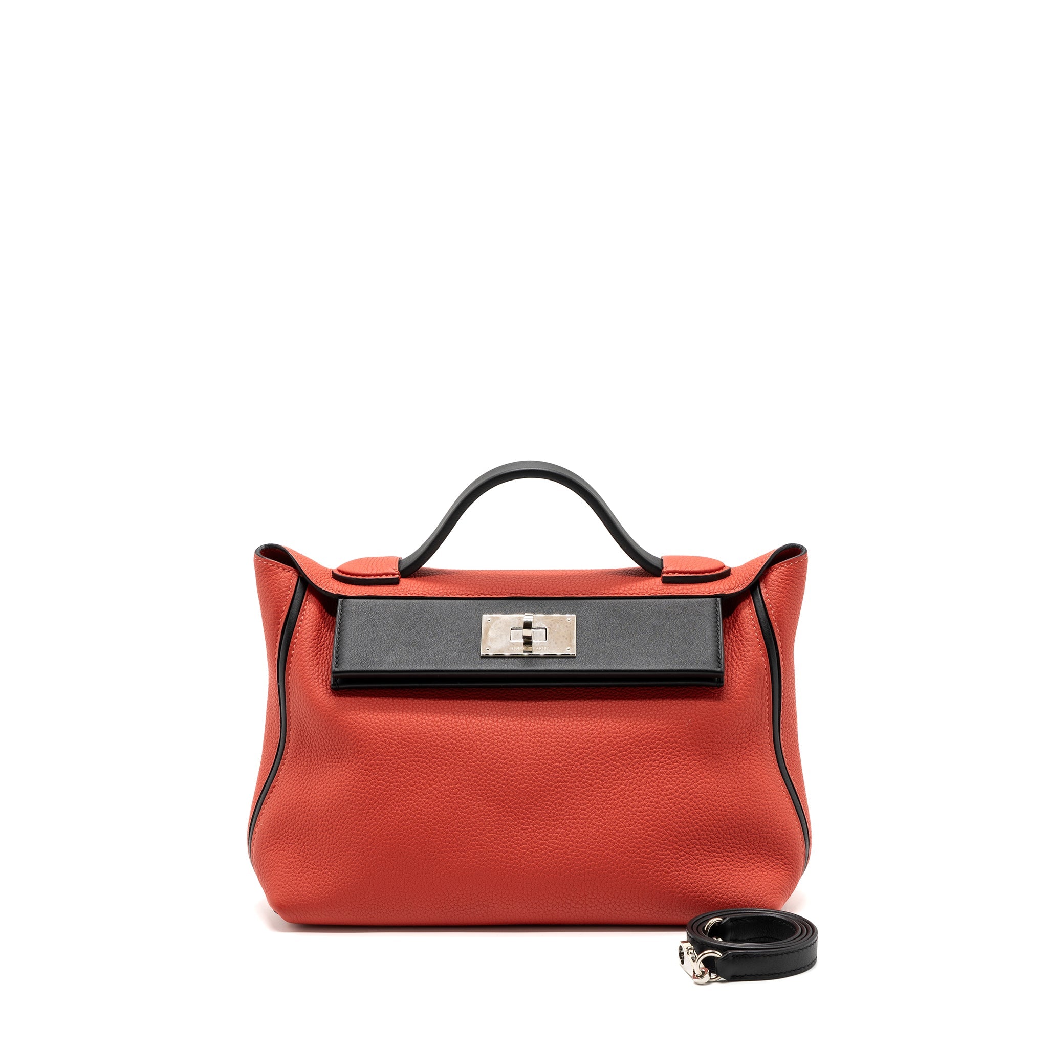 HERMES 24/24-29 BAG CLEMENCE/ SWIFT ROUGE PIVOINE/NOIR SHW