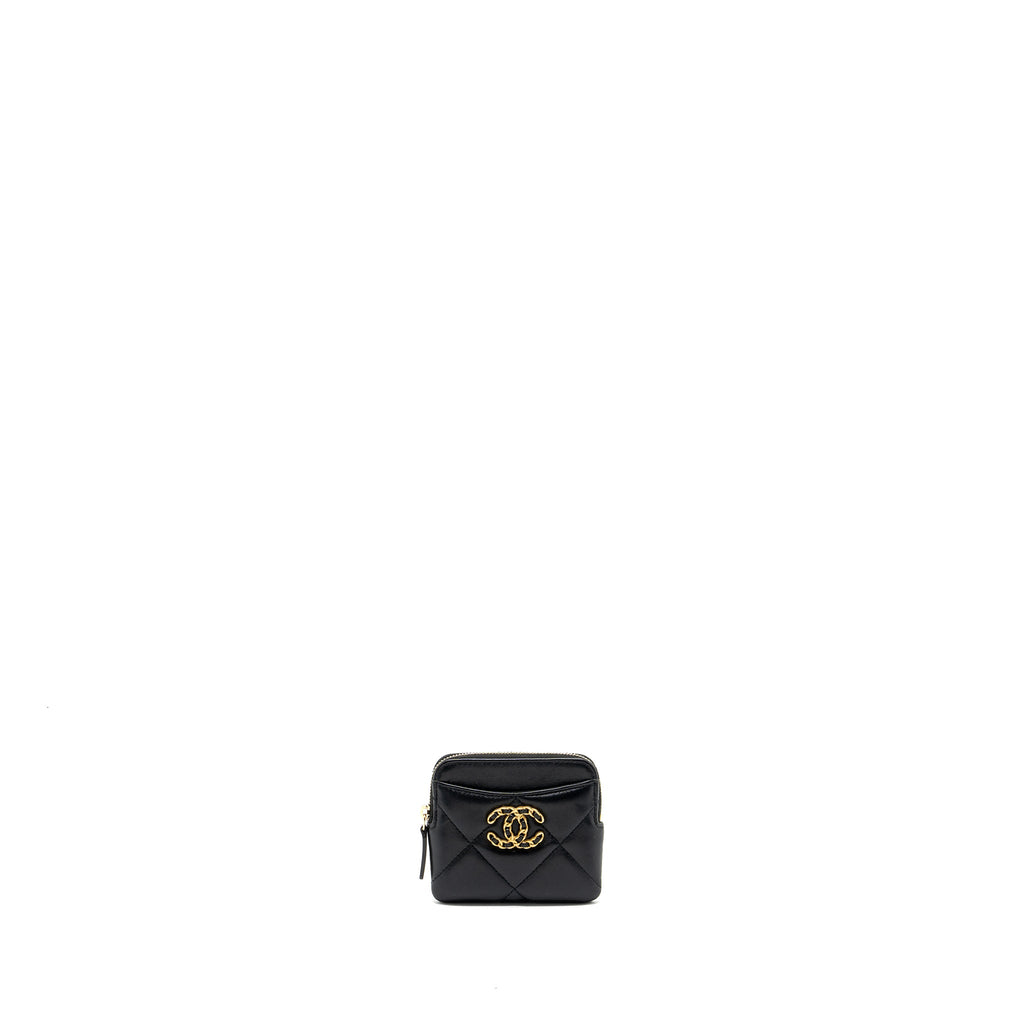CHANEL 19 ZIPPED COIN PURSE LAMBSKIN BLACK GHW (MICROCHIP)