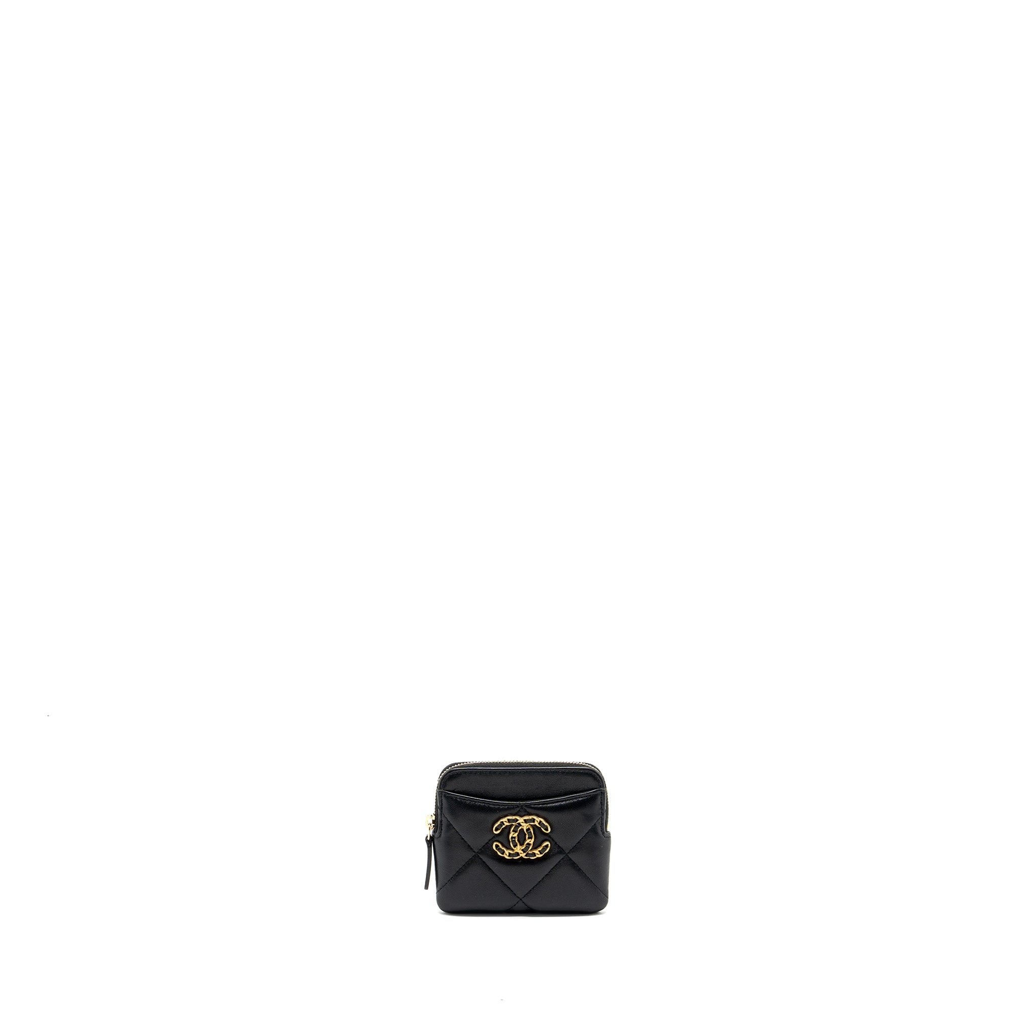 CHANEL 19 ZIPPED COIN PURSE LAMBSKIN BLACK GHW (MICROCHIP)