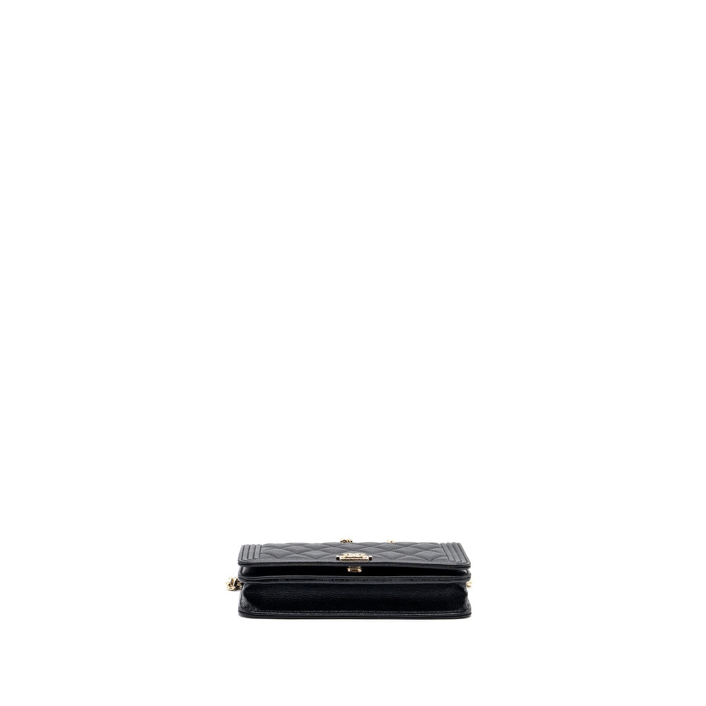 CHANEL BOY WALLET ON CHAIN CAVIAR BLACK LGHW (MICROCHIP)