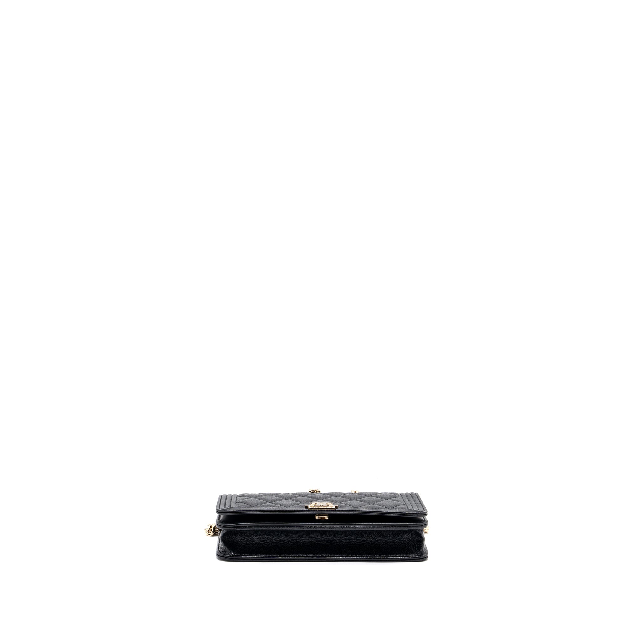 CHANEL BOY WALLET ON CHAIN CAVIAR BLACK LGHW (MICROCHIP)