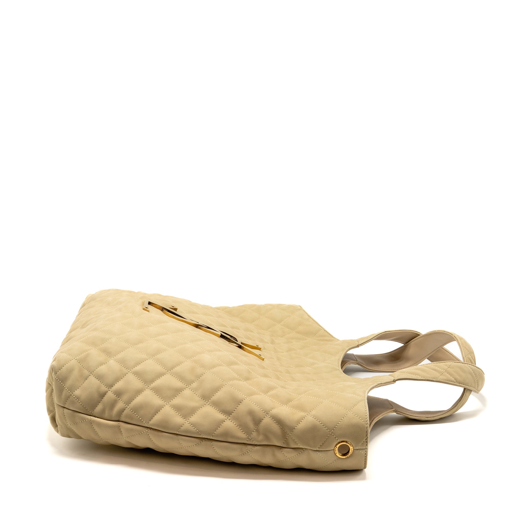 SAINT LAURENT/YSL ICARE MAXI QUILTED TOTE BAG NUBUCK SUEDE BEIGE GHW