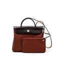 HERMES HERBAG ZIP 31 BAG CANVAS/ HUNTER LEATHER ROUGE H / EBENE SHW