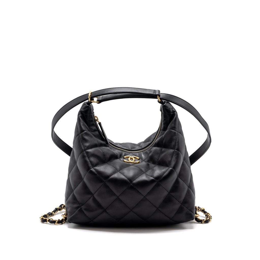 CHANEL 22B HOBO BAG LAMBSKIN BLACK GHW (MICROCHIP)