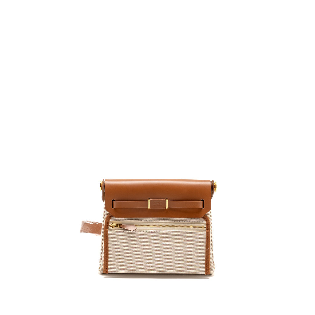 HERMES HERBAG MINI CANVAS/HUNTER LEATHER ECRU-BEIGE/FAUVE GHW