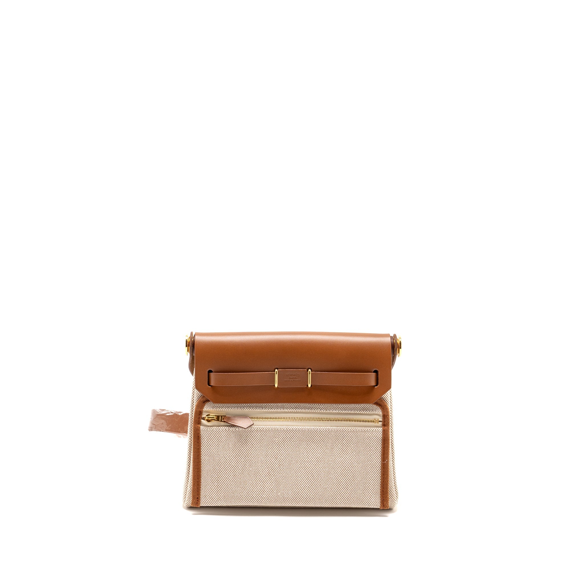 HERMES HERBAG MINI CANVAS/HUNTER LEATHER ECRU-BEIGE/ FAUVE GHW