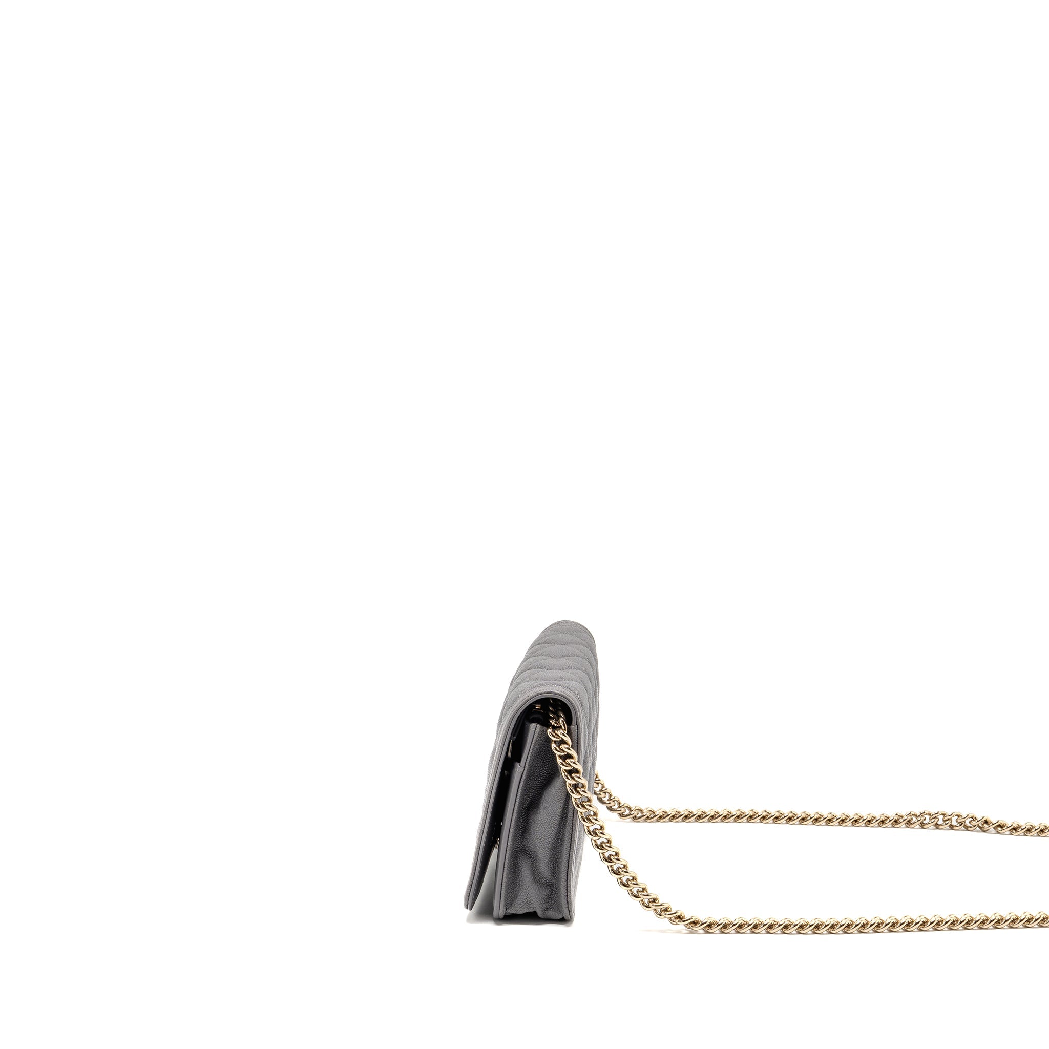 CHANEL BOY WALLET ON CHAIN CAVIAR GREY LGHW