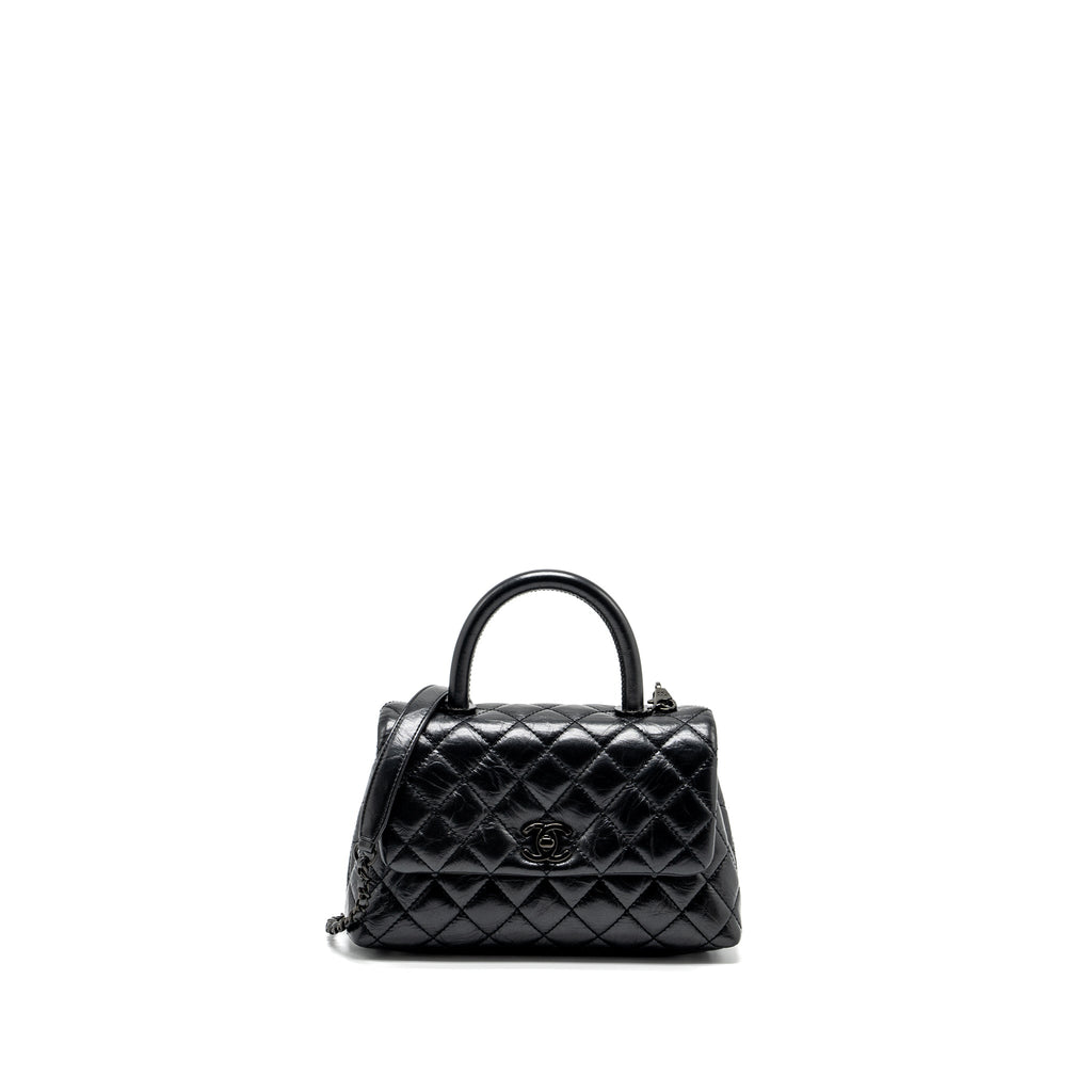 CHANEL SMALL COCO HANDLE AGED CALFSKIN BLACK WITH BLACK HARDWARE