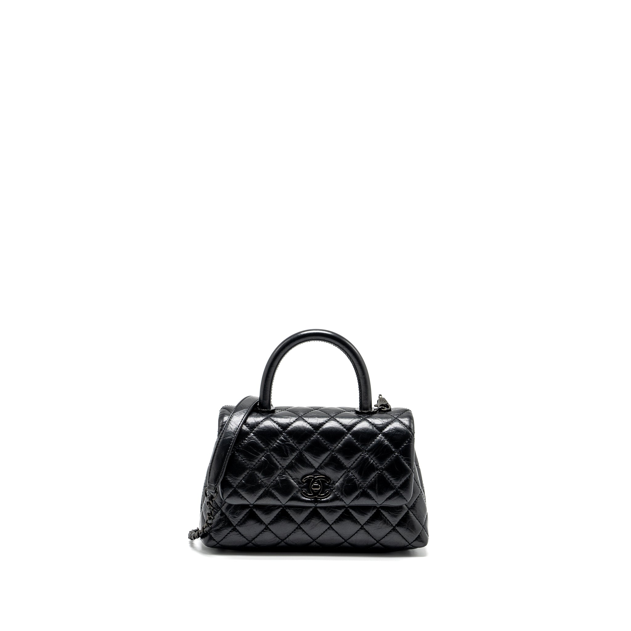 CHANEL SMALL COCO HANDLE AGED CALFSKIN BLACK WITH BLACK HARDWARE