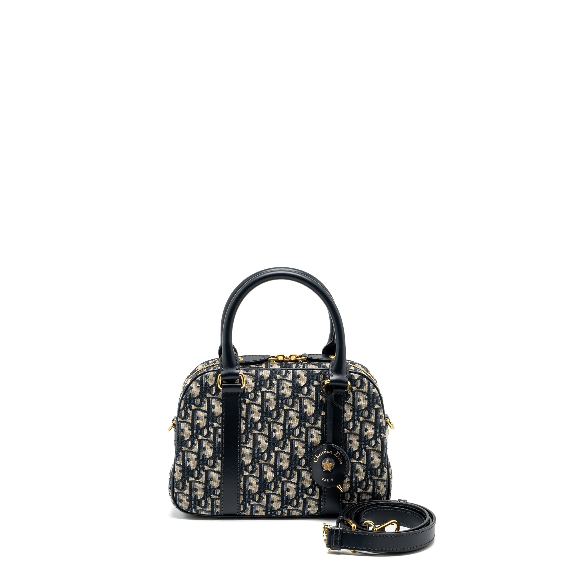 DIOR MEDIUM BOWLING BAG DIOR OBLIQUE CANVAS BLUE GHW
