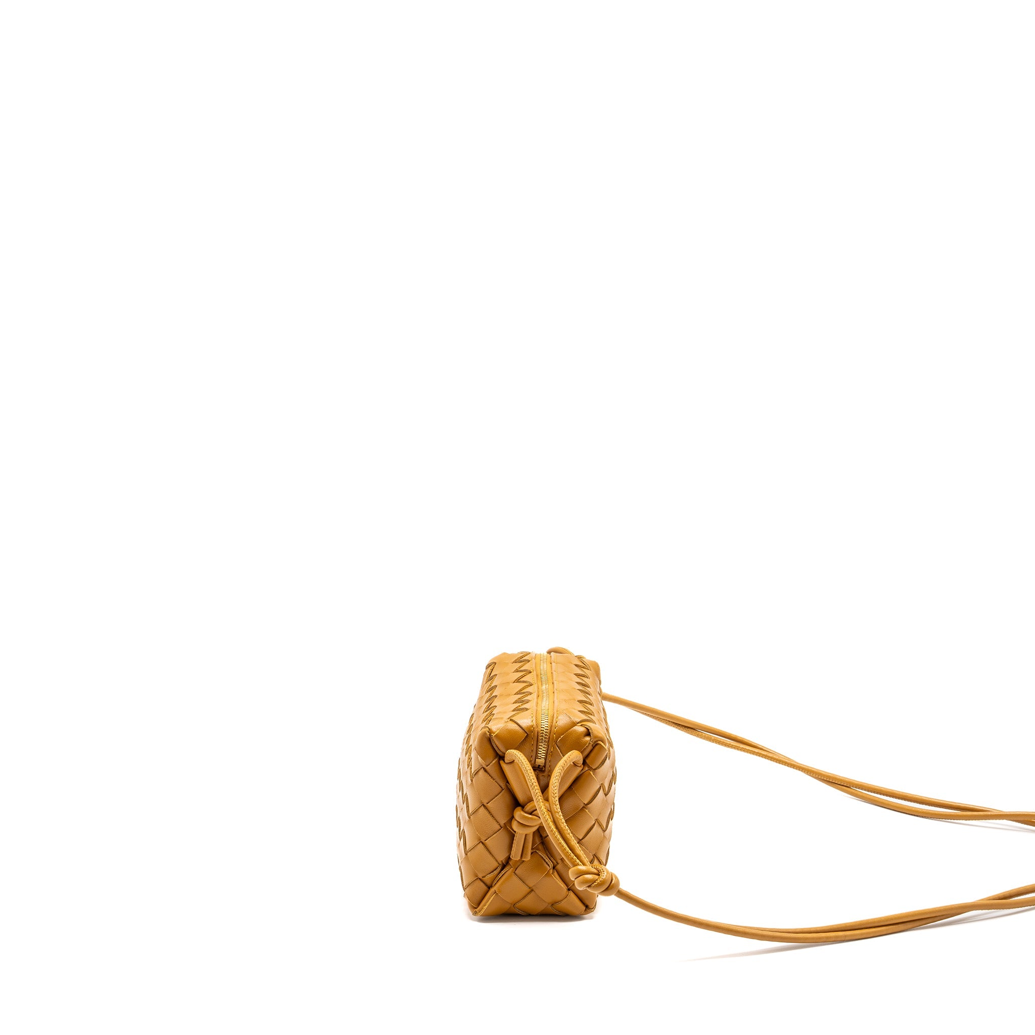 BOTTEGA VENETA MINI LOOP CAMERA BAG LAMBSKIN CARAMEL GHW