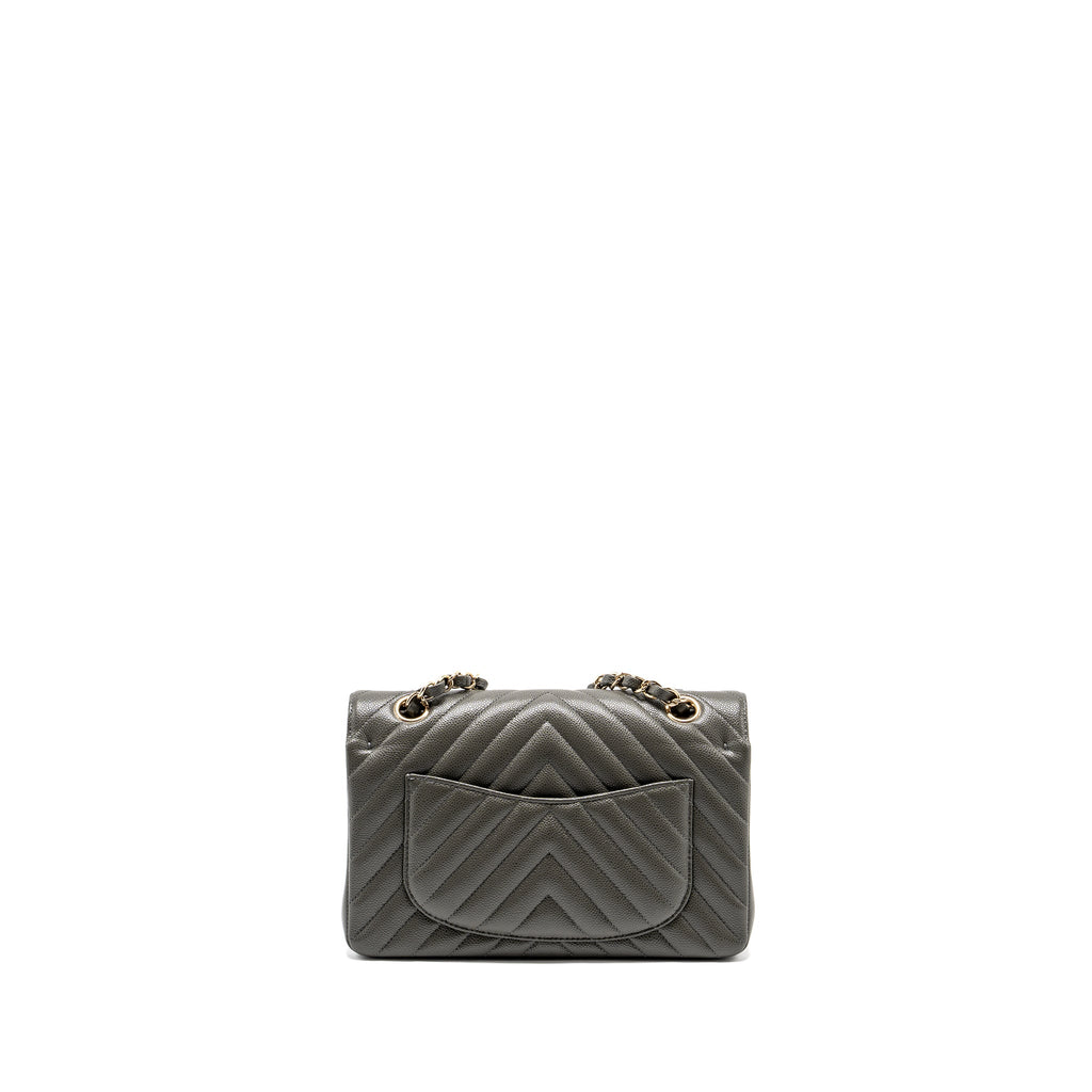 CHANEL SMALL CLASSIC DOUBLE FLAP BAG CHEVRON CAVIAR DARK GREY LGHW