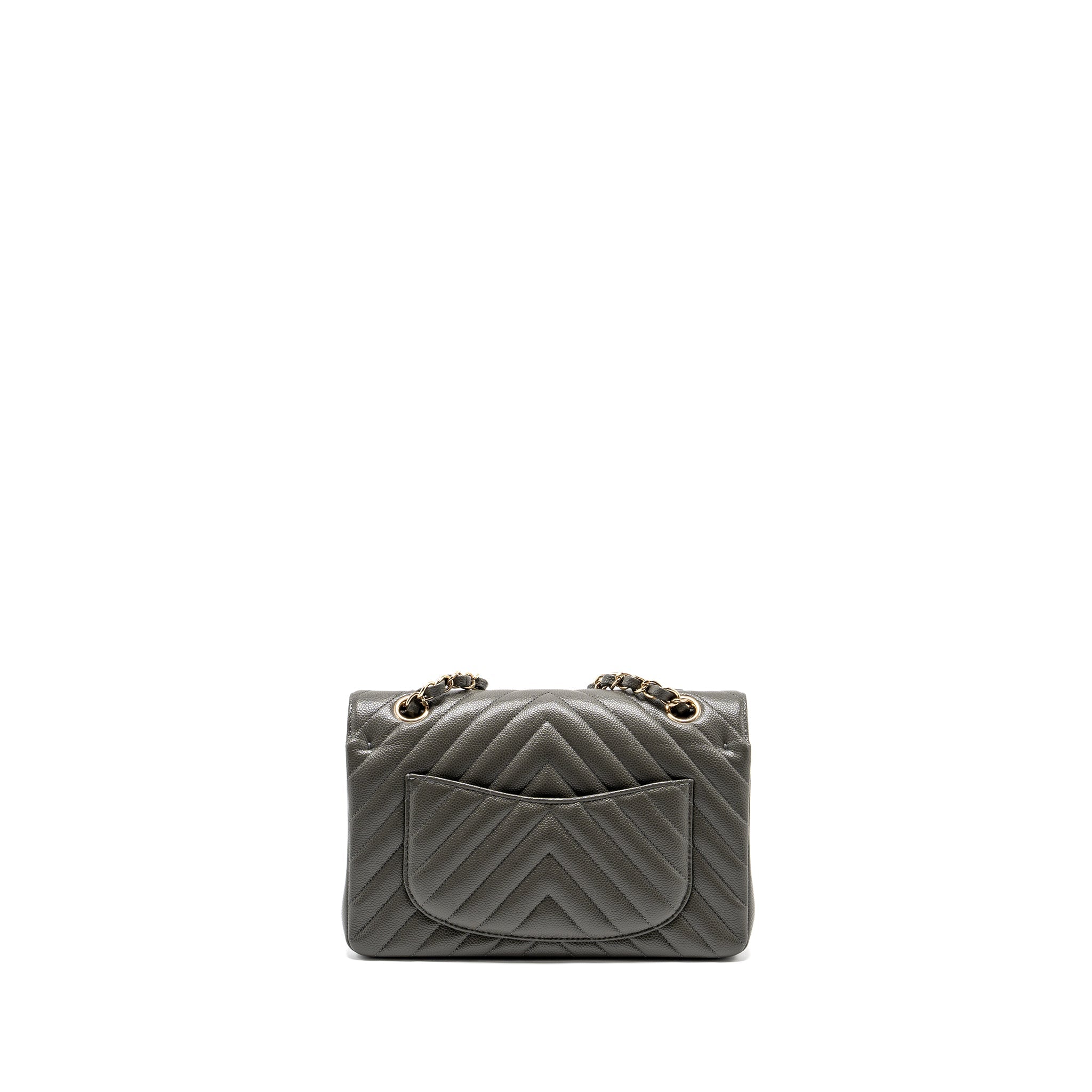 CHANEL SMALL CLASSIC DOUBLE FLAP BAG CHEVRON CAVIAR DARK GREY LGHW