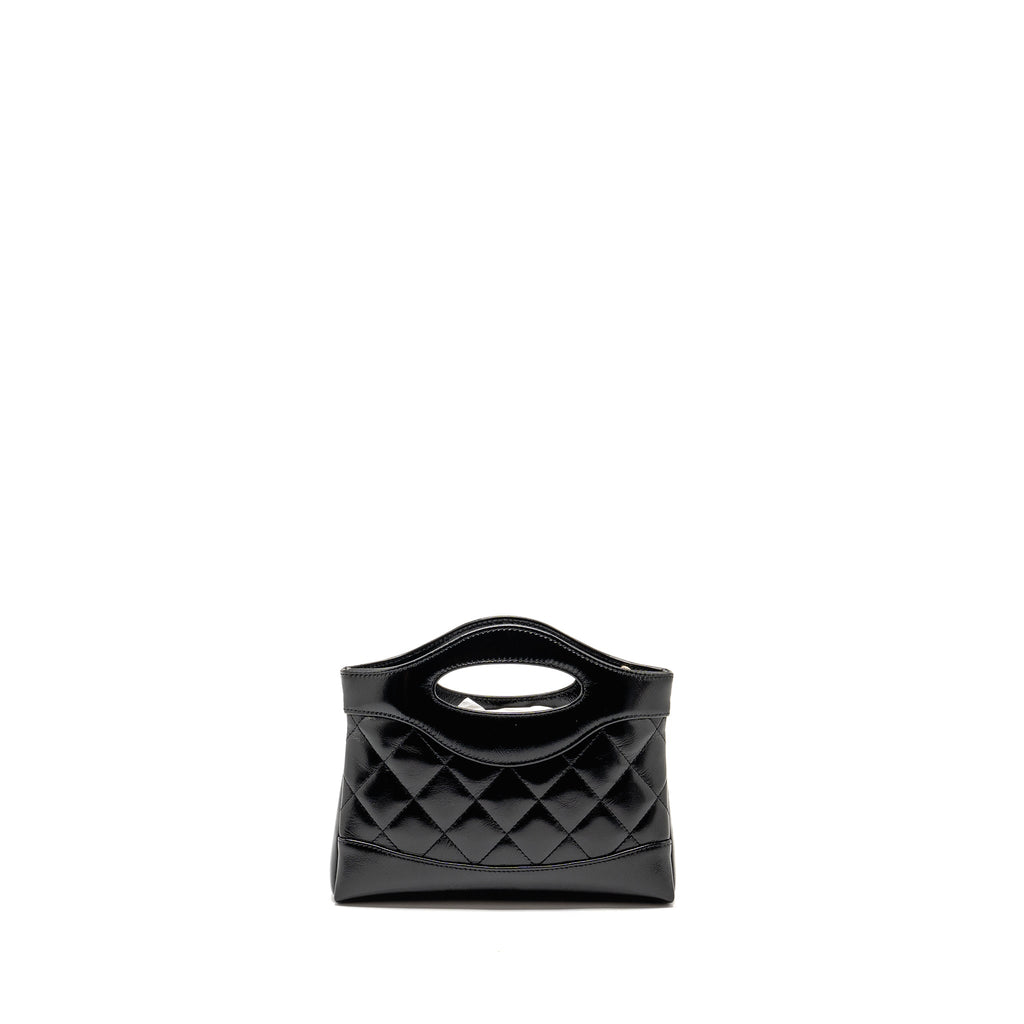 CHANEL MINI 31 CLUTCH WITH CHAIN SHINY CALFSKIN BLACK LGHW (MICROCHIP)
