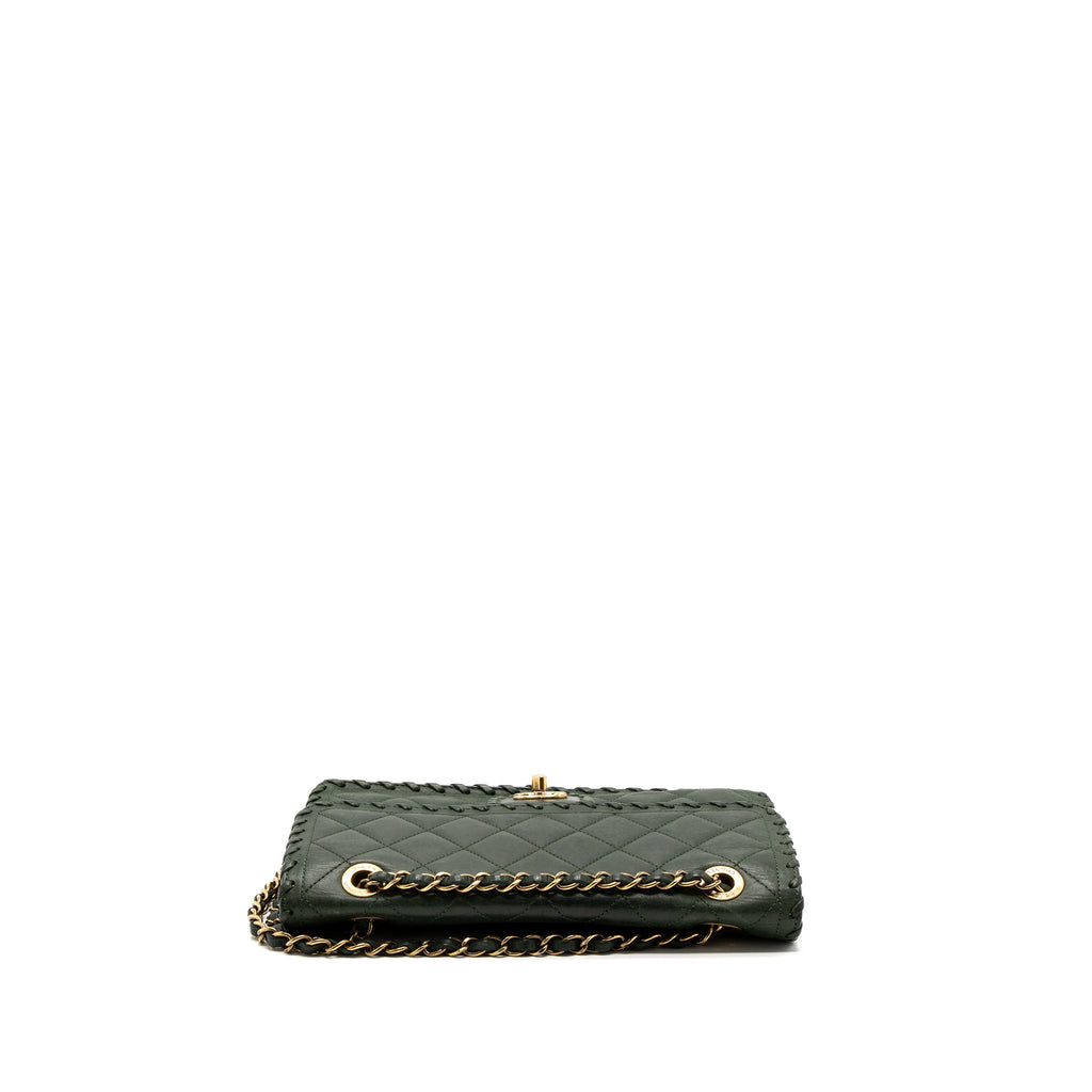 CHANEL QUILTED FLAP BAG CALFSKIN GREEN RUTHENIUM GHW