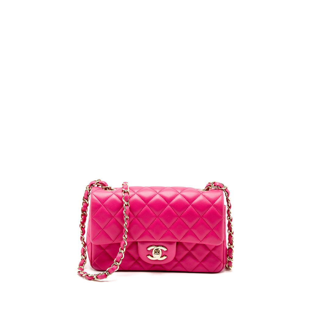 CHANEL MINI RECTANGULAR FLAP BAG LAMBSKIN PINK LGHW