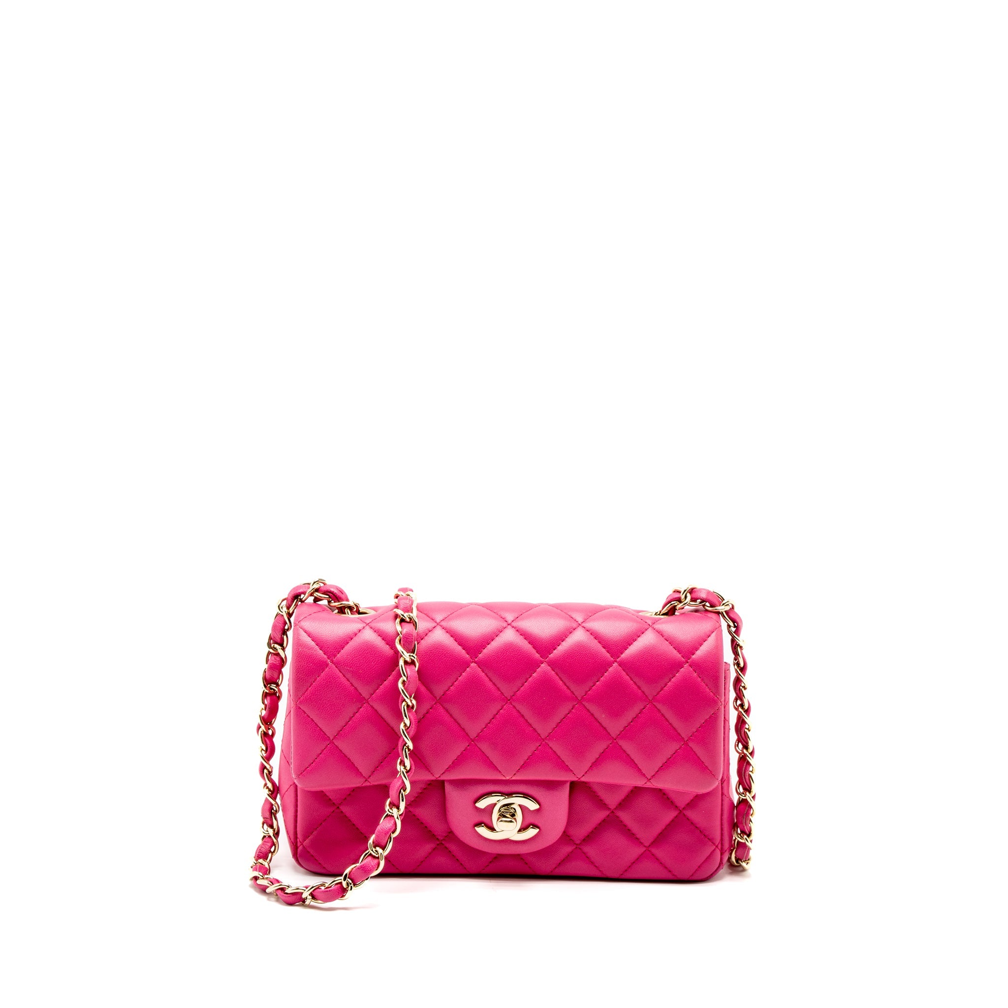 CHANEL MINI RECTANGULAR FLAP BAG LAMBSKIN PINK LGHW