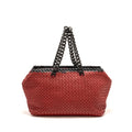 BOTTEGA VENETA INTRECCIATO CHAIN SHOULDER BAG LEATHER RED/BLACK WITH BLACK HARDWARE