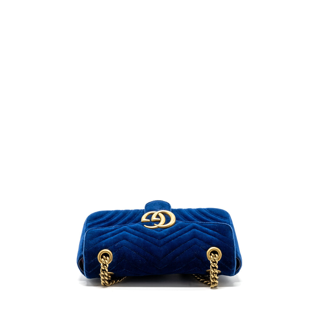GUCCI GG MARMONT SHOULDER BAG VELVET BLUE GHW