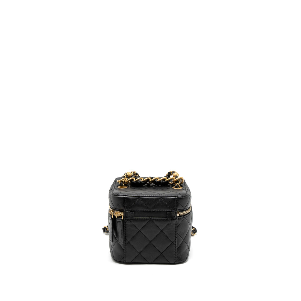 CHANEL TOP HANDLE VANITY CROSSBODY BAG CALFSKIN BLACK BRUSHED GHW (MICROCHIP)