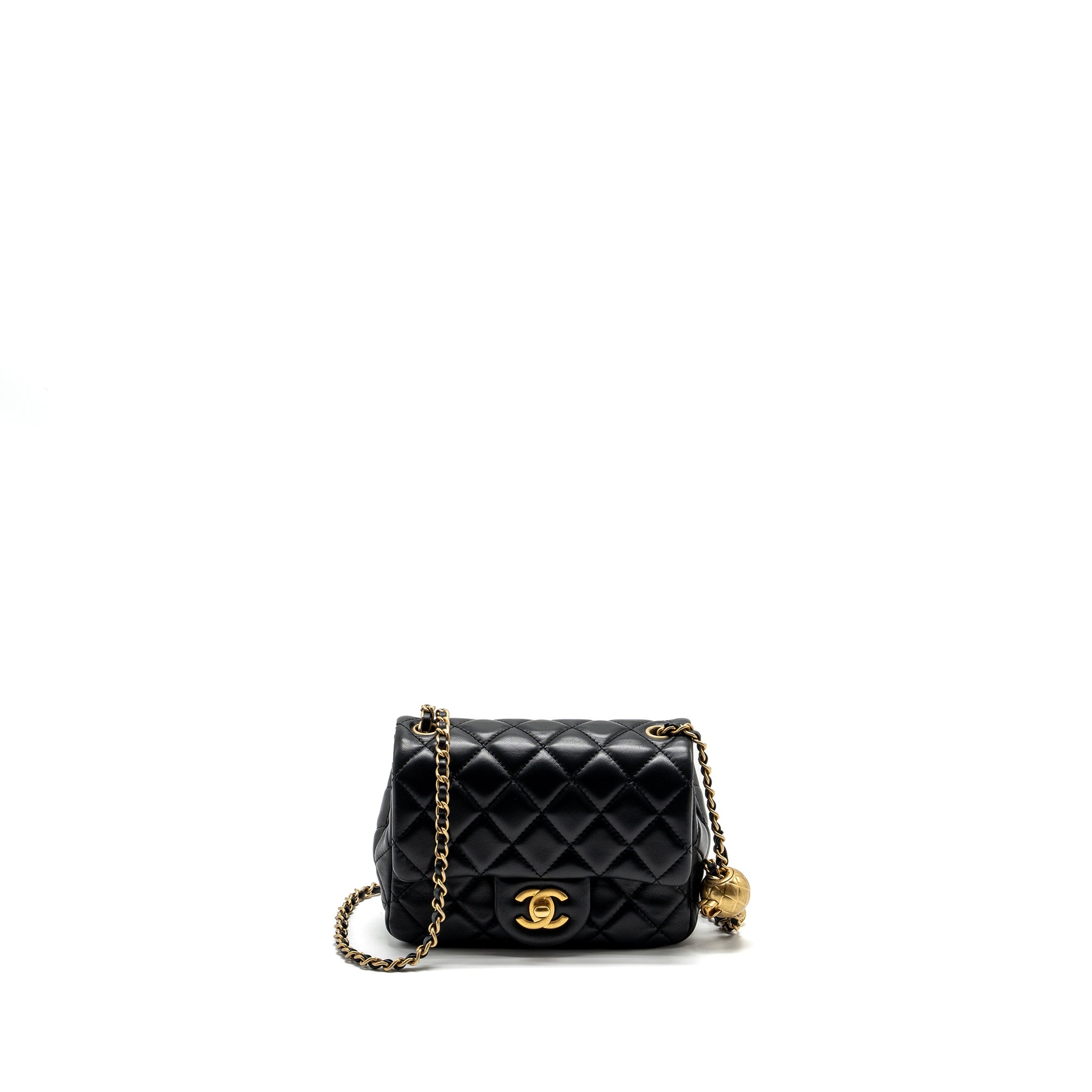 CHANEL PEARL CRUSH MINI SQUARE FLAP BAG LAMBSKIN BLACK GHW (MICROCHIP)