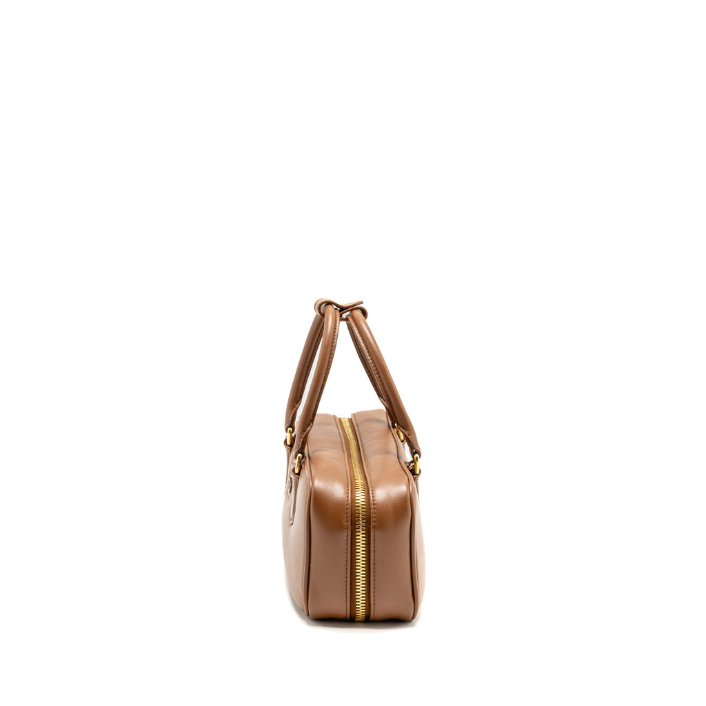 MIU MIU COGNAC ARCADIE LEATHER BAG BROWN GHW