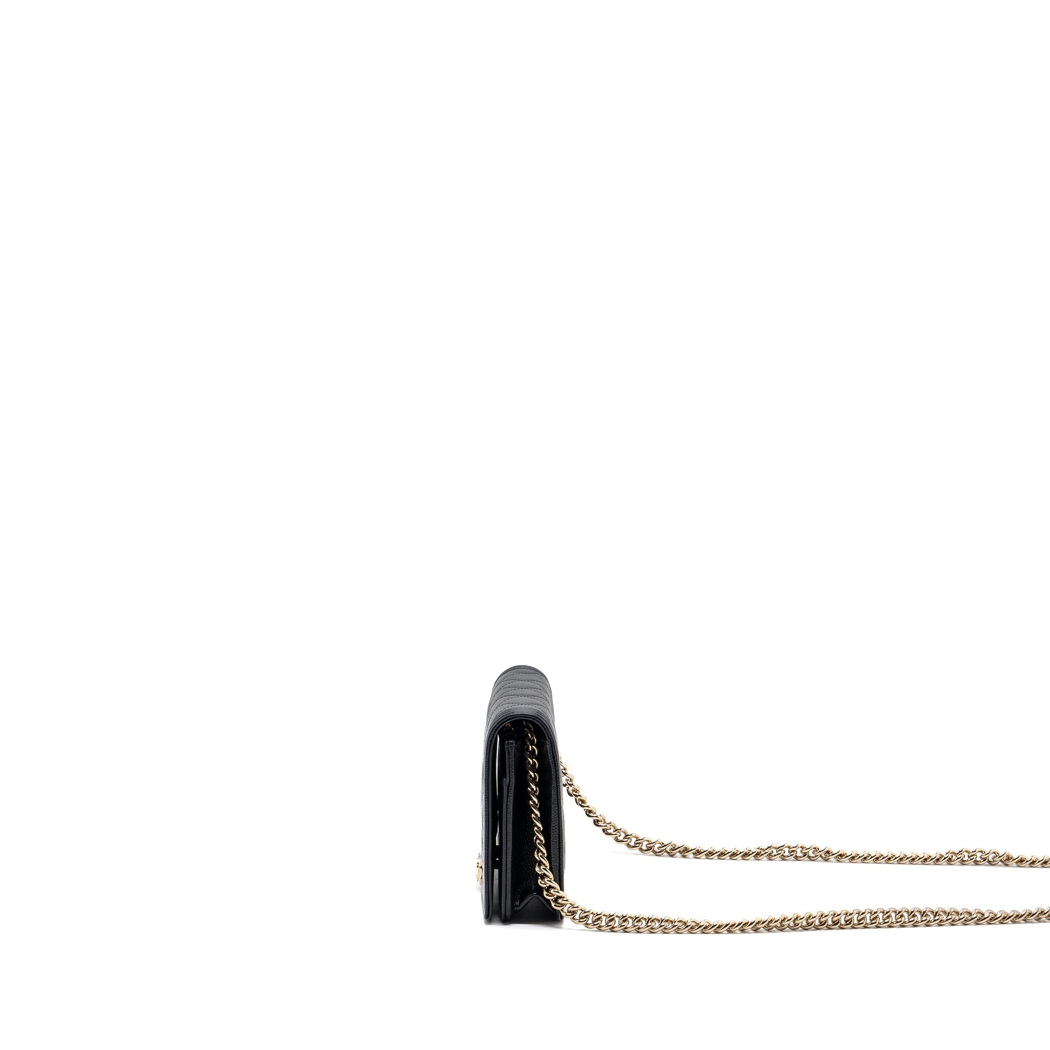 CHANEL BOY WALLET ON CHAIN CAVIAR BLACK LGHW (MICROCHIP)